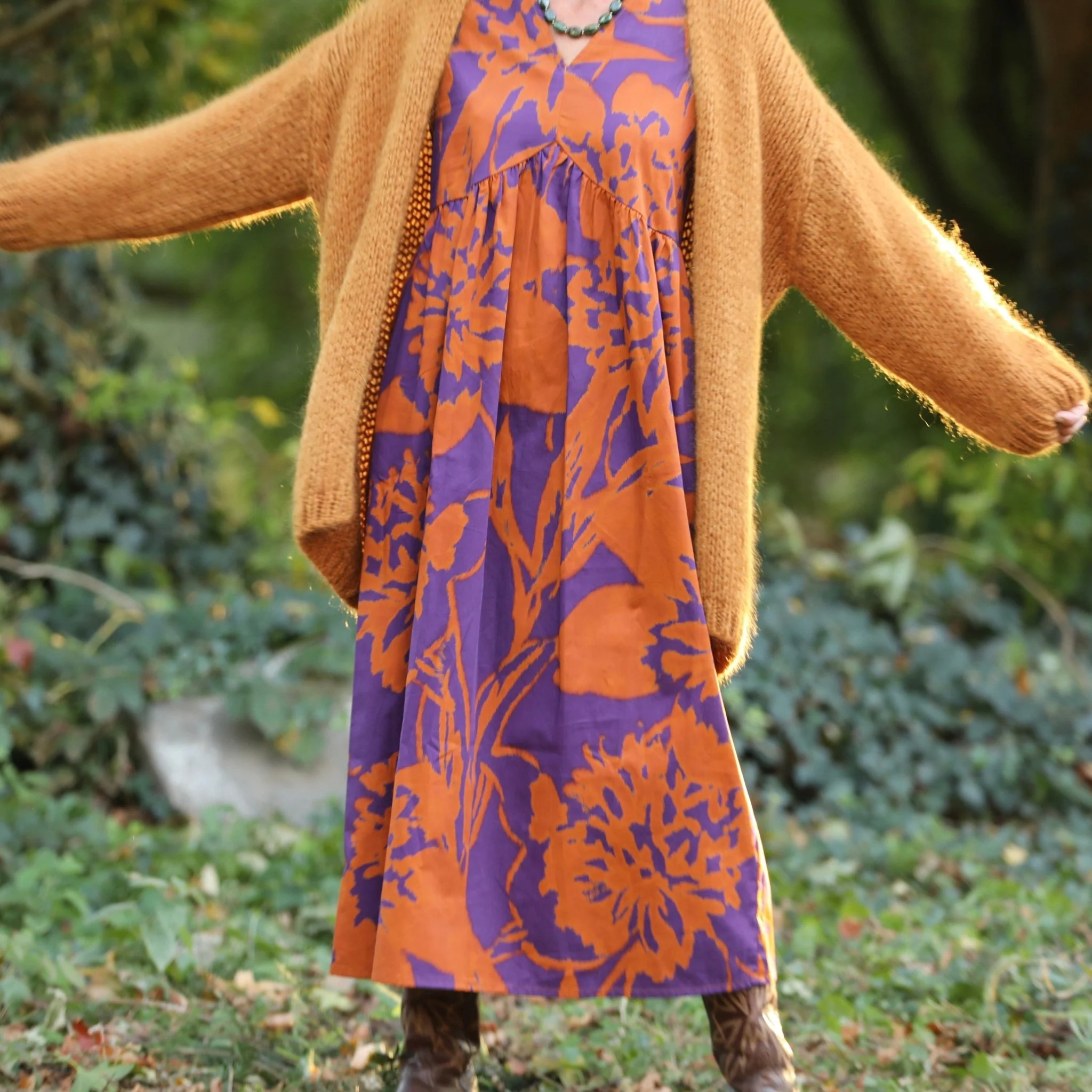Robe Edonie manches longues - satin de coton Prunelle d’Ambre - Image 8