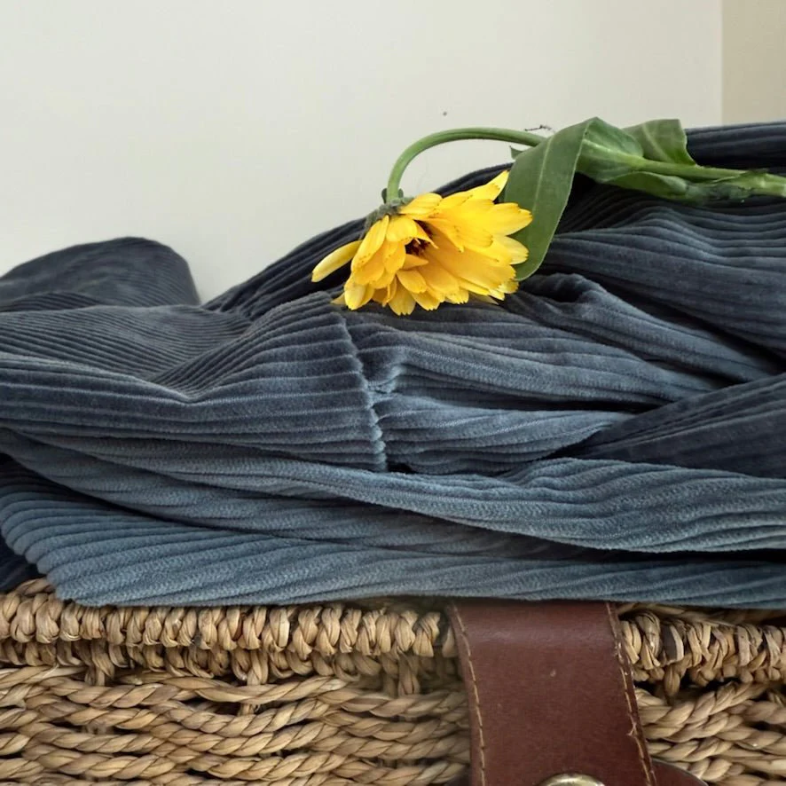 Robe Edonie manches longues - Velours côtelé bleu grisé - Image 3