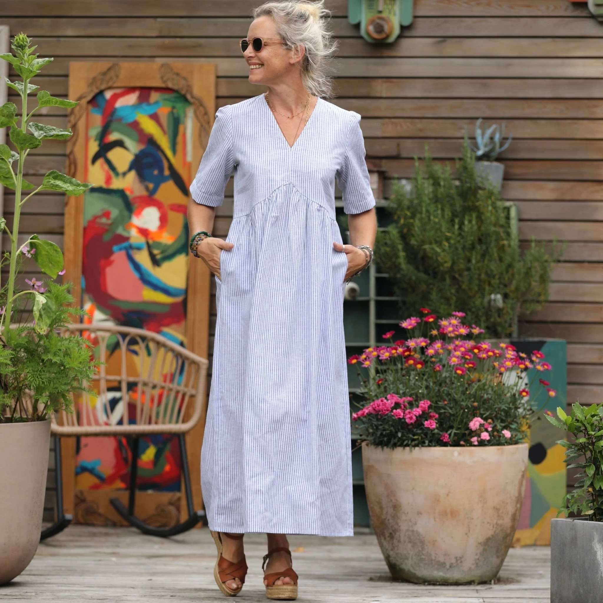 Robe Edonie - rayure lin/coton bleu - Image 4