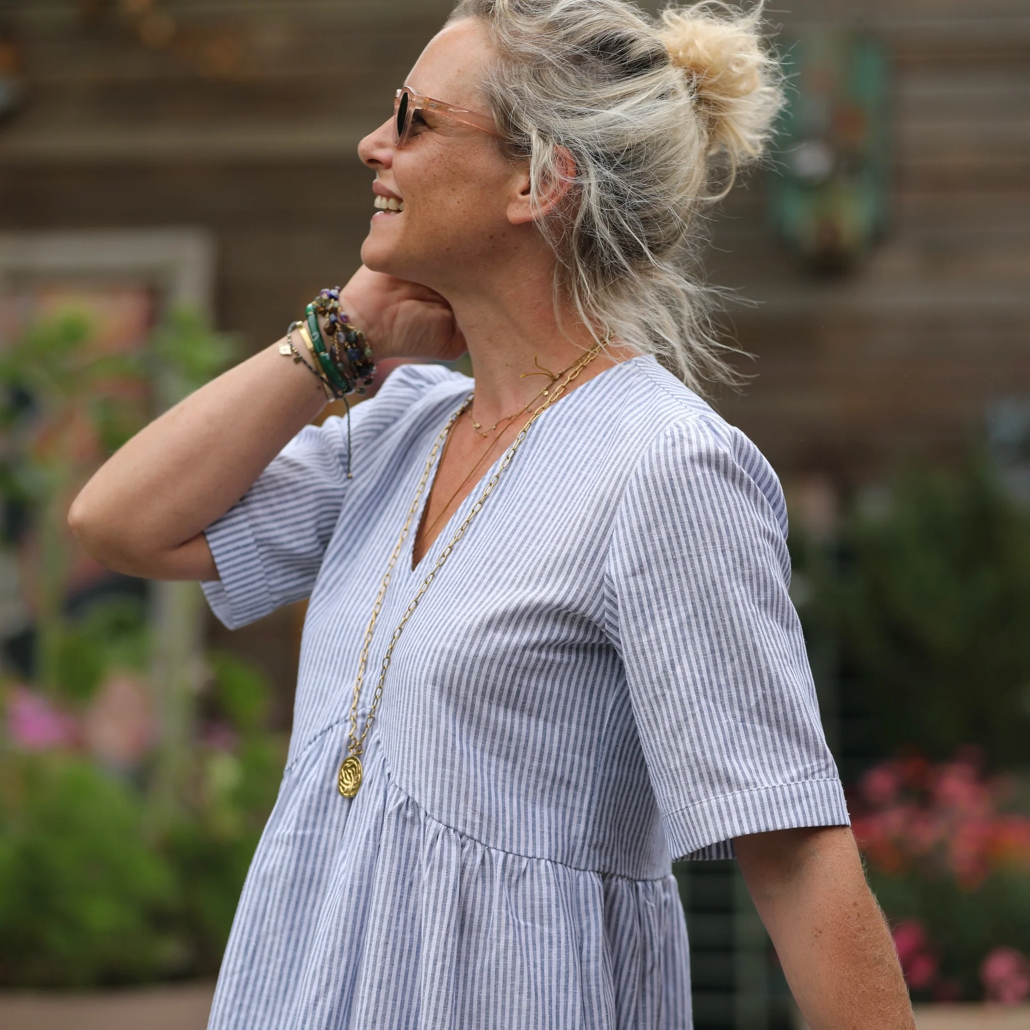 Robe Edonie - rayure lin/coton bleu - Image 6