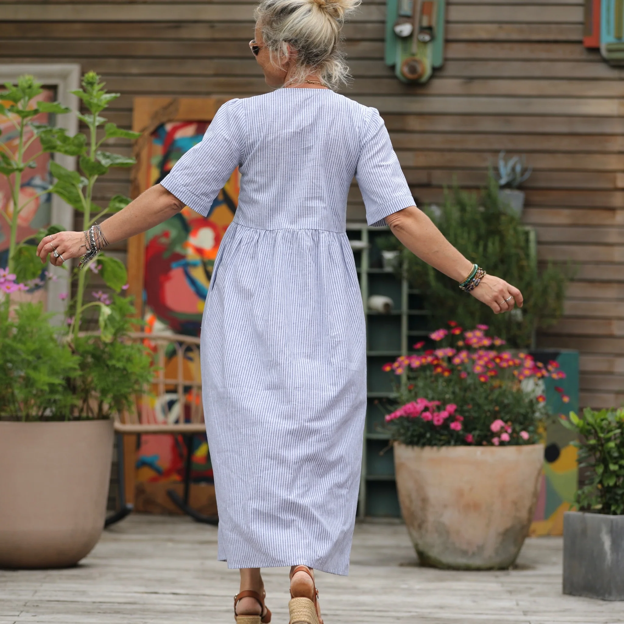 Robe Edonie - rayure lin/coton bleu - Image 8