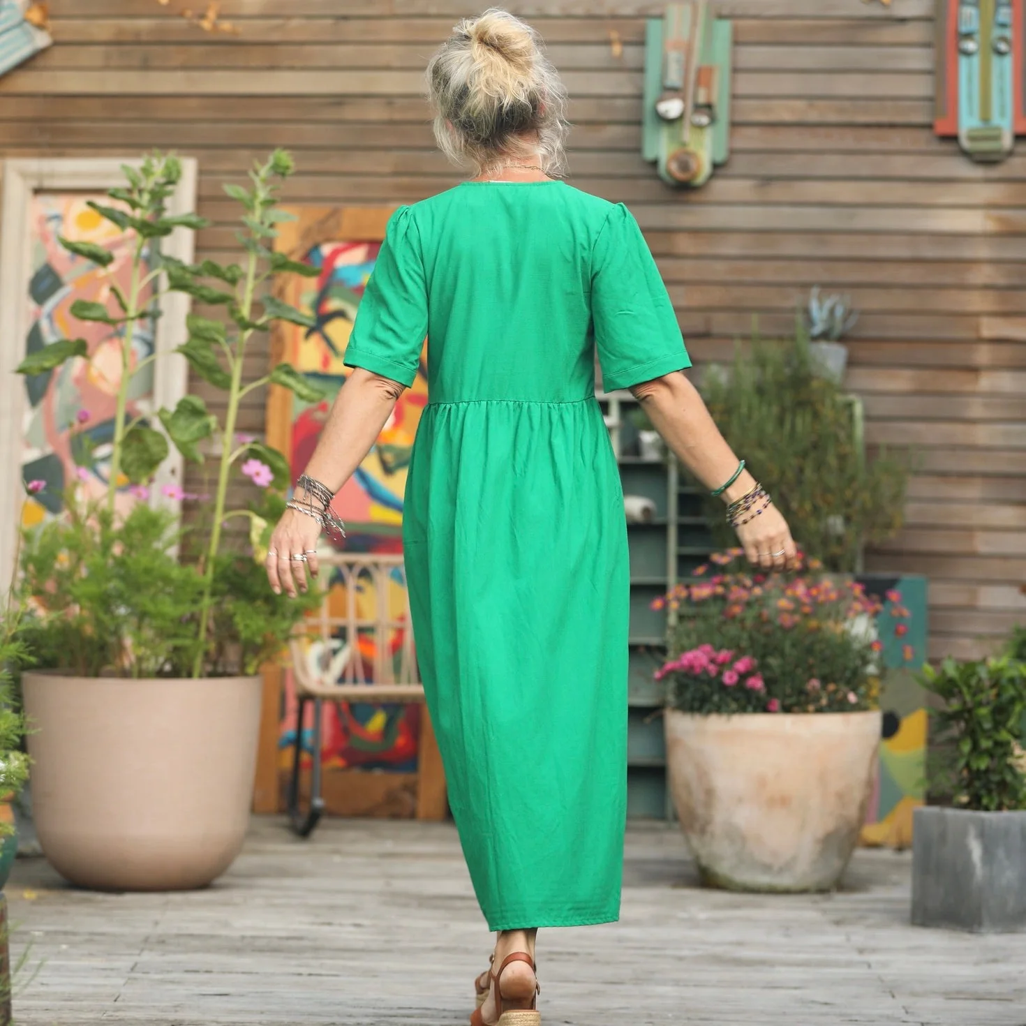 Robe Edonie - viscose/lin vert printemps - Image 3