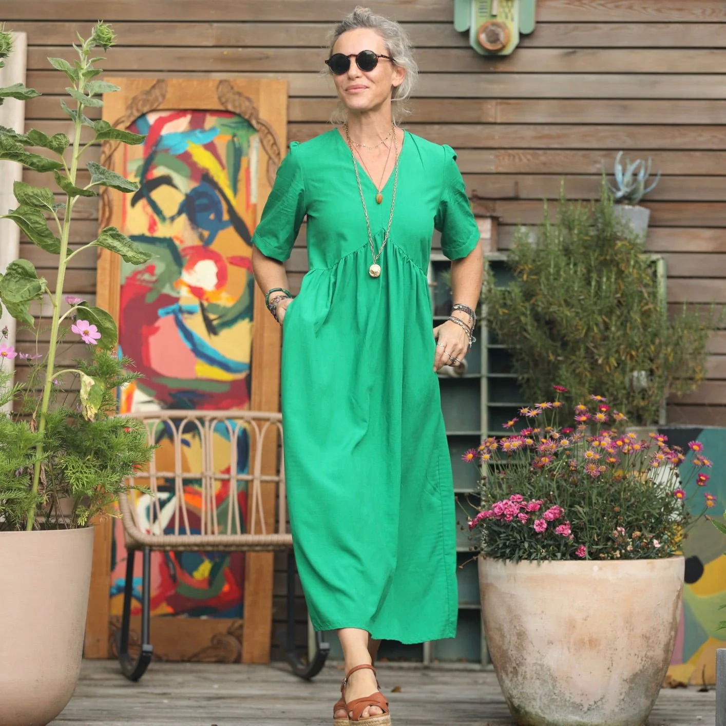 Robe Edonie - viscose/lin vert printemps - Image 4