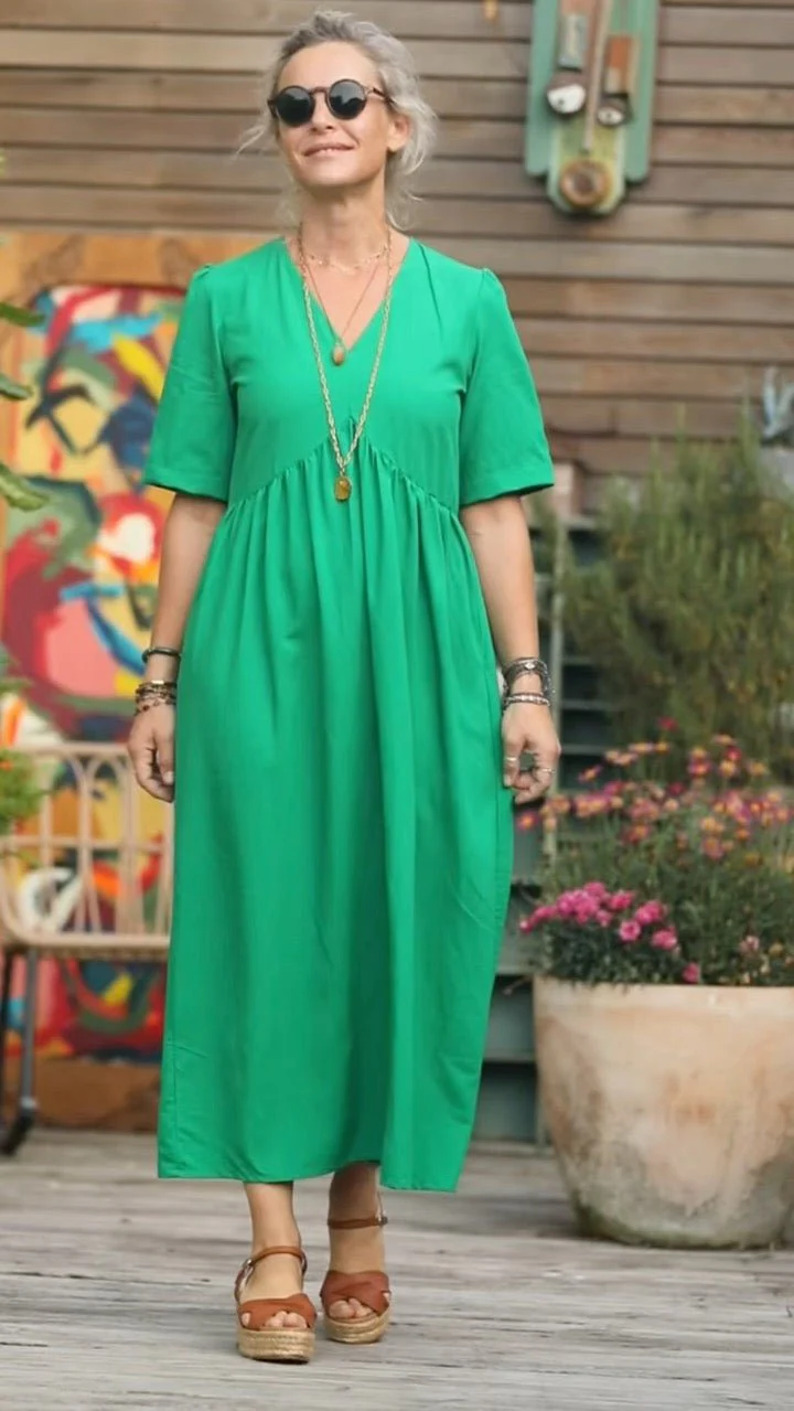 Robe Edonie - viscose/lin vert printemps - Image 8