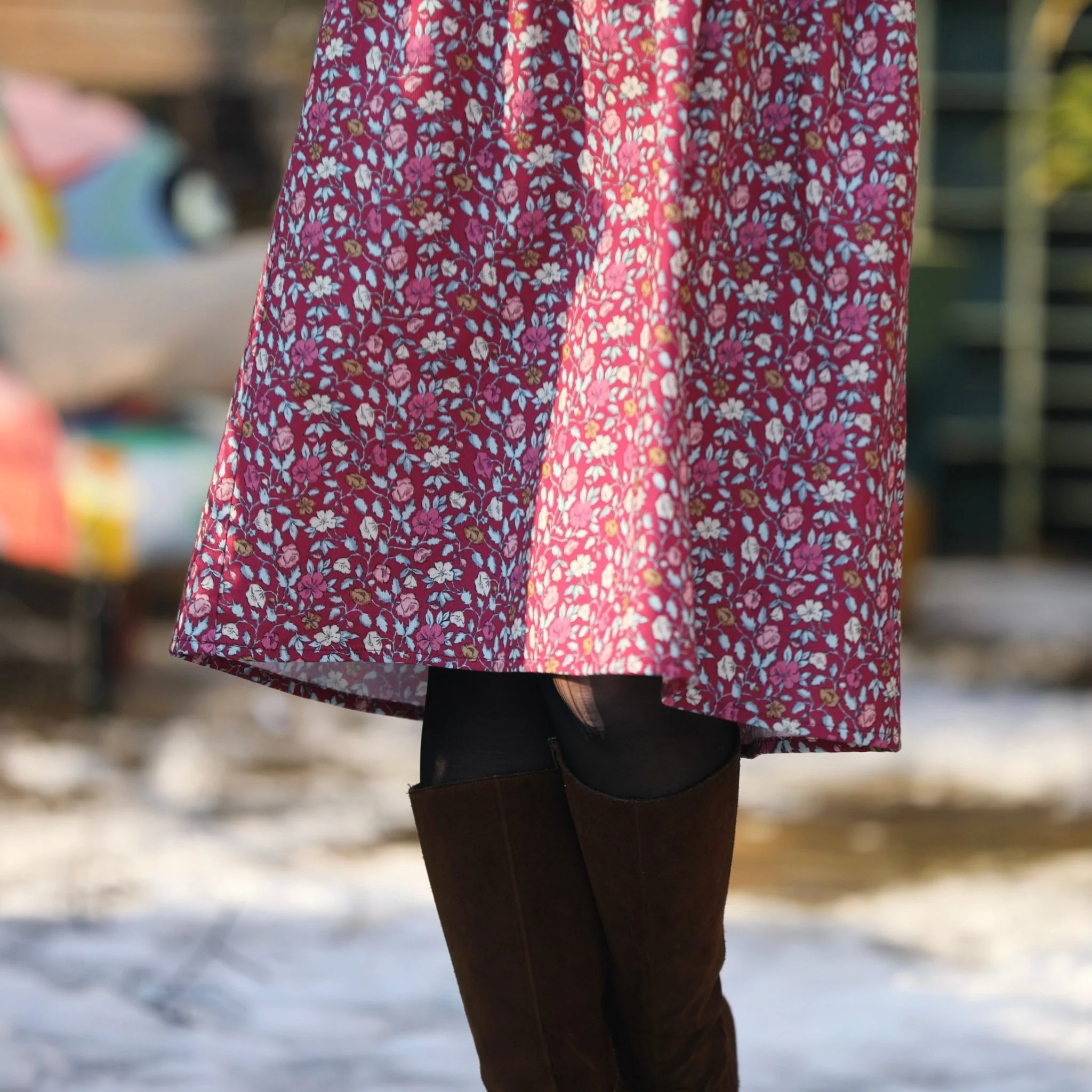 Robe Eglantine - armuré  de coton fleuri grenat - Image 7