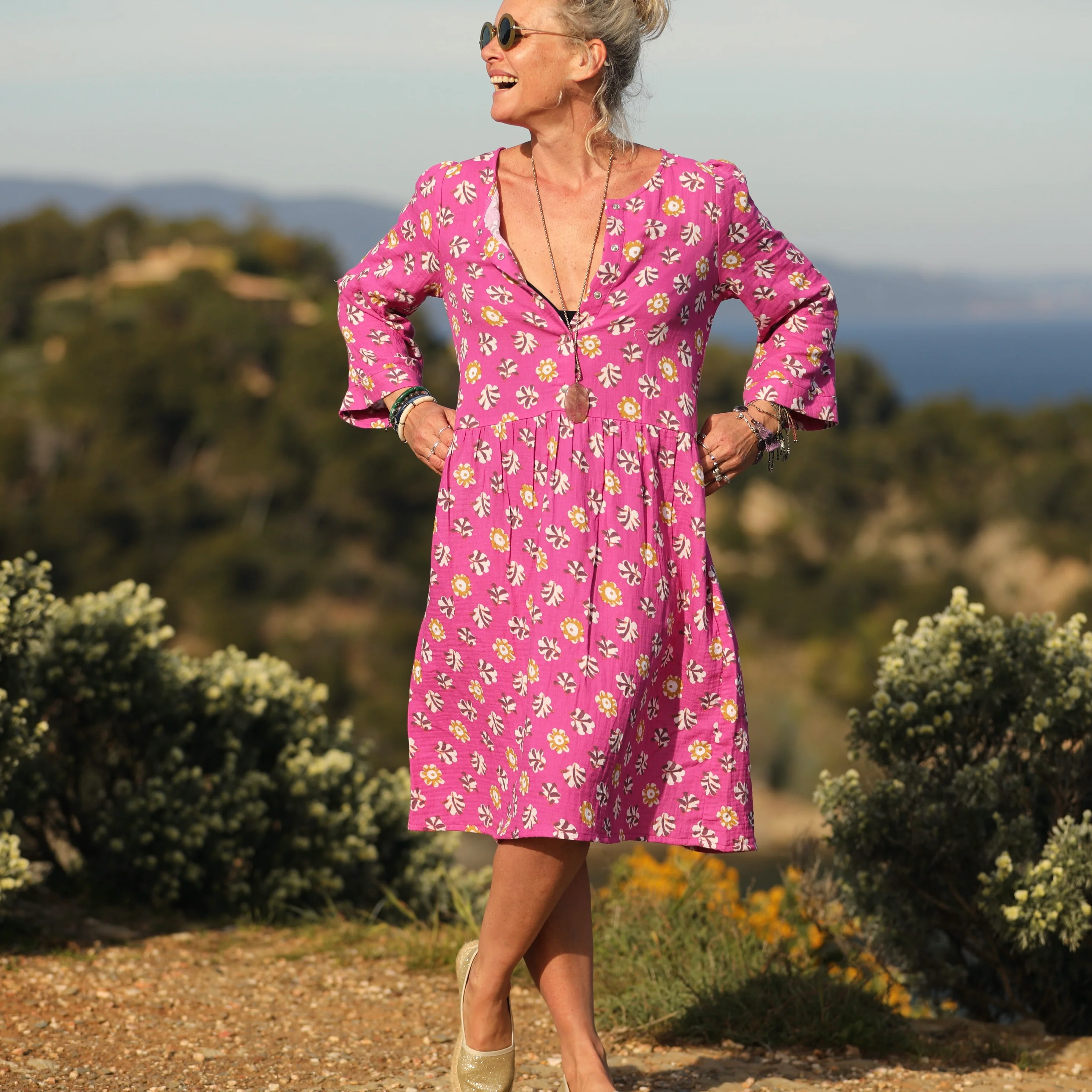 Robe Eglantine - double gaze de coton Songe boisé