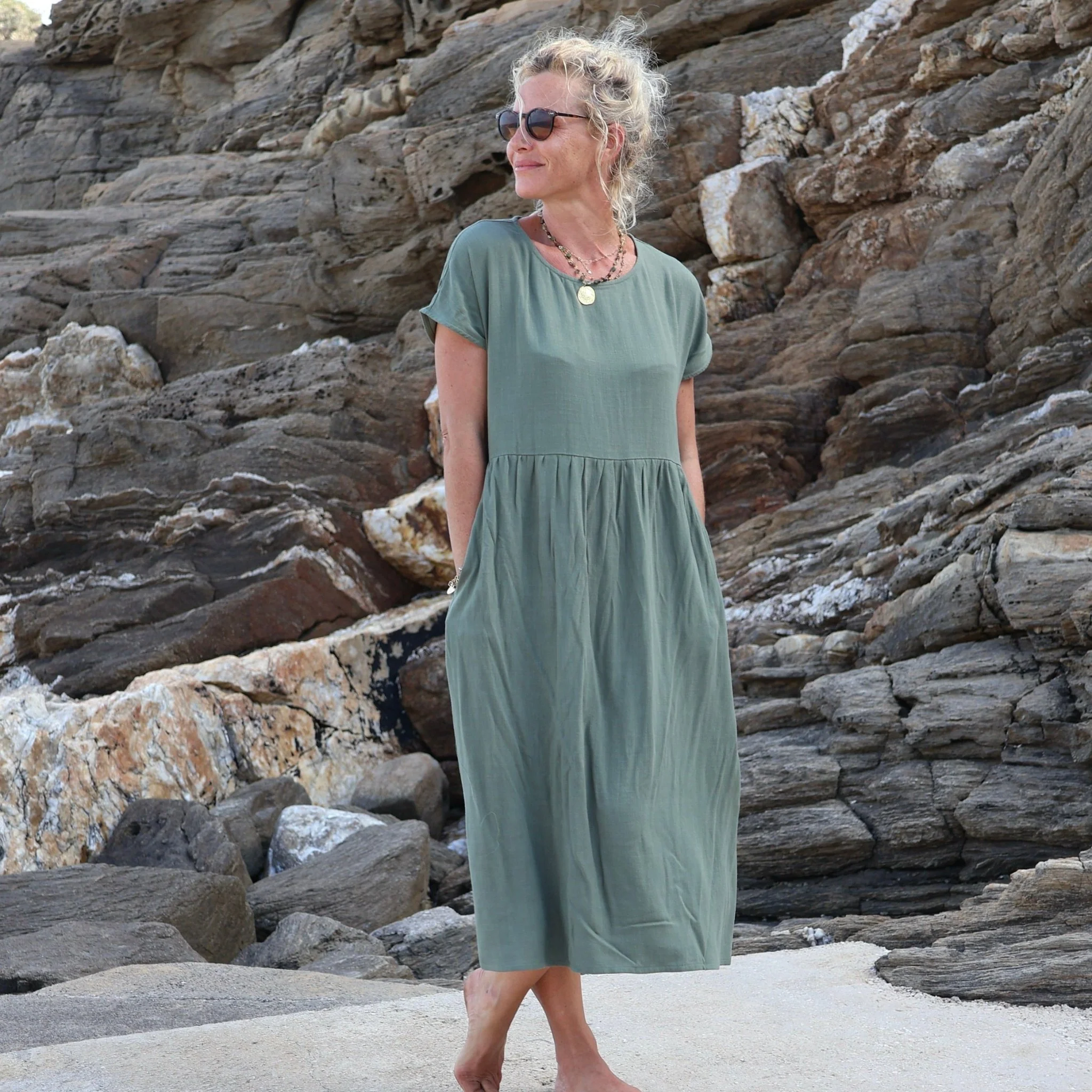 Robe Elsie en viscose/lin eucalyptus