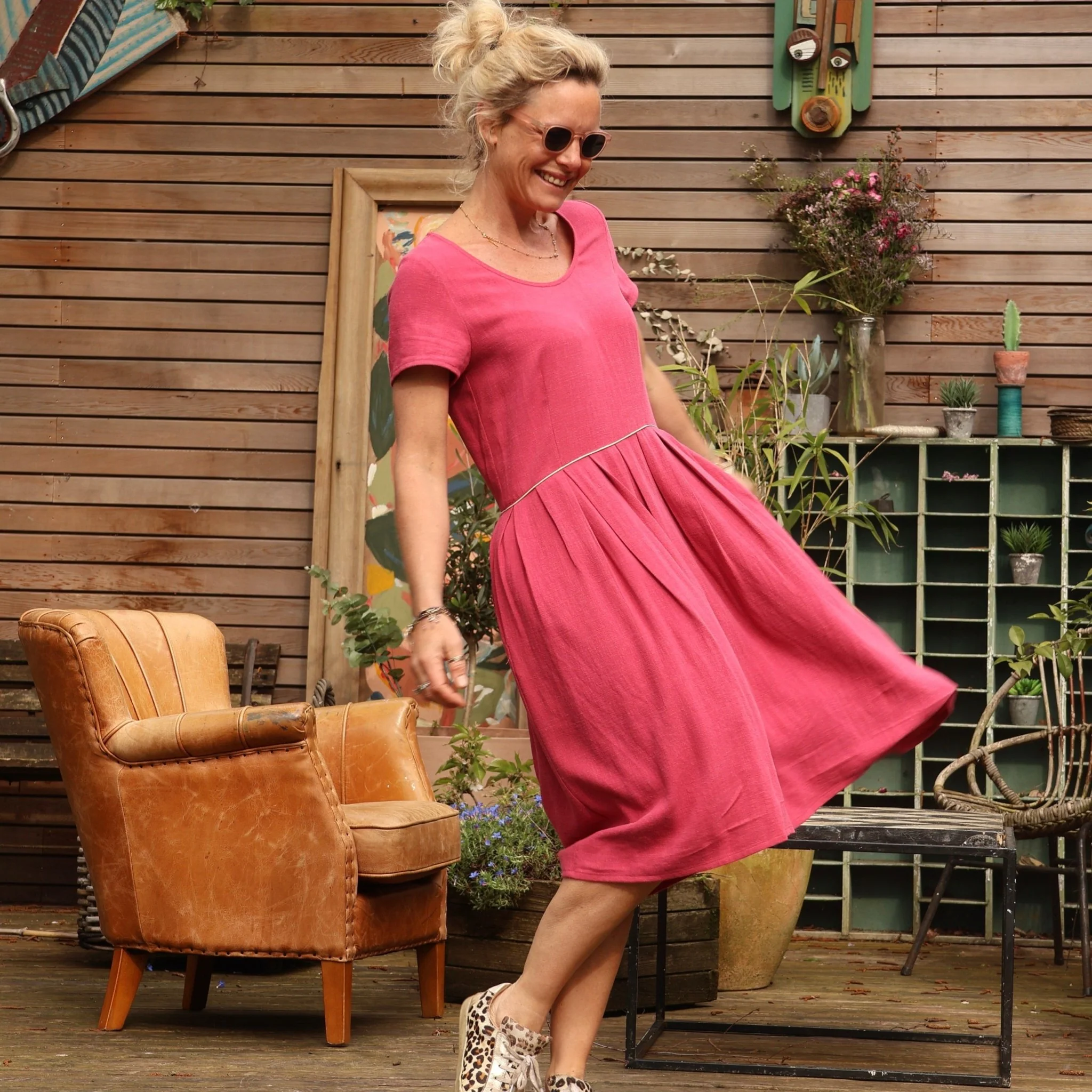 Robe Emmy en viscose lin framboise