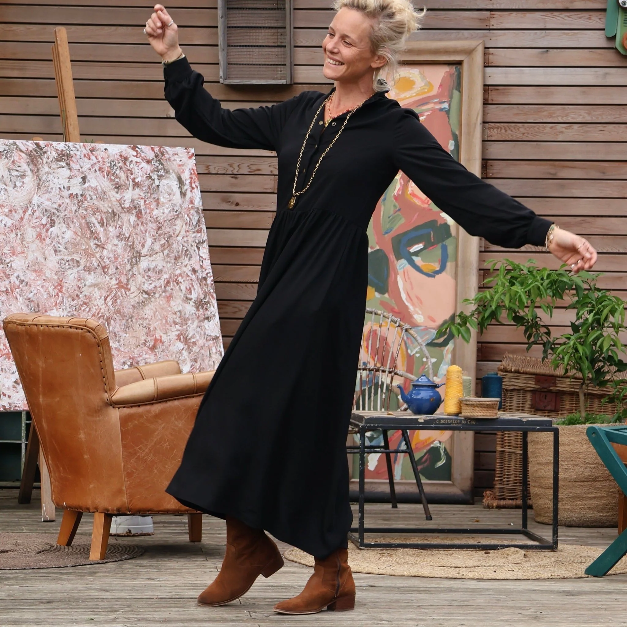 Robe Pomme -  sergé de viscose noir