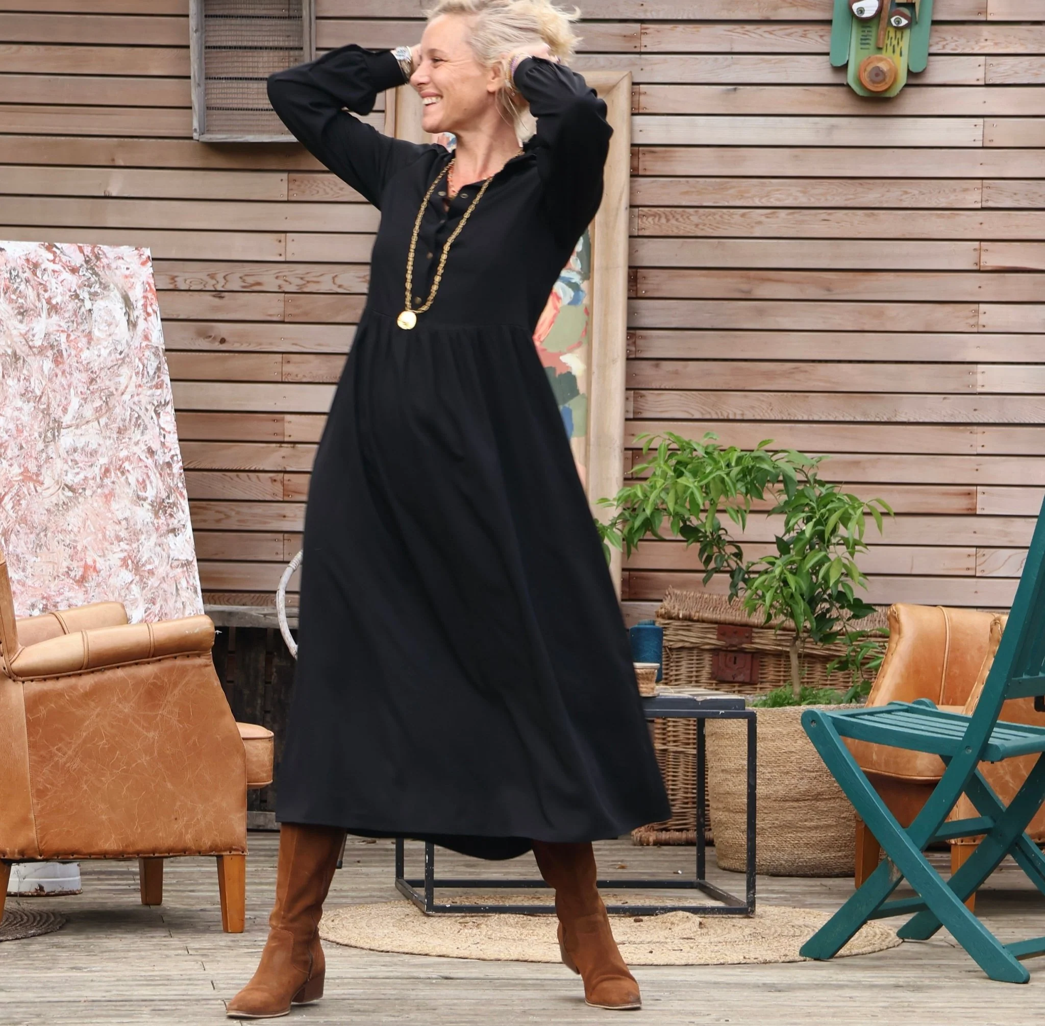 Robe Pomme -  sergé de viscose noir - Image 5