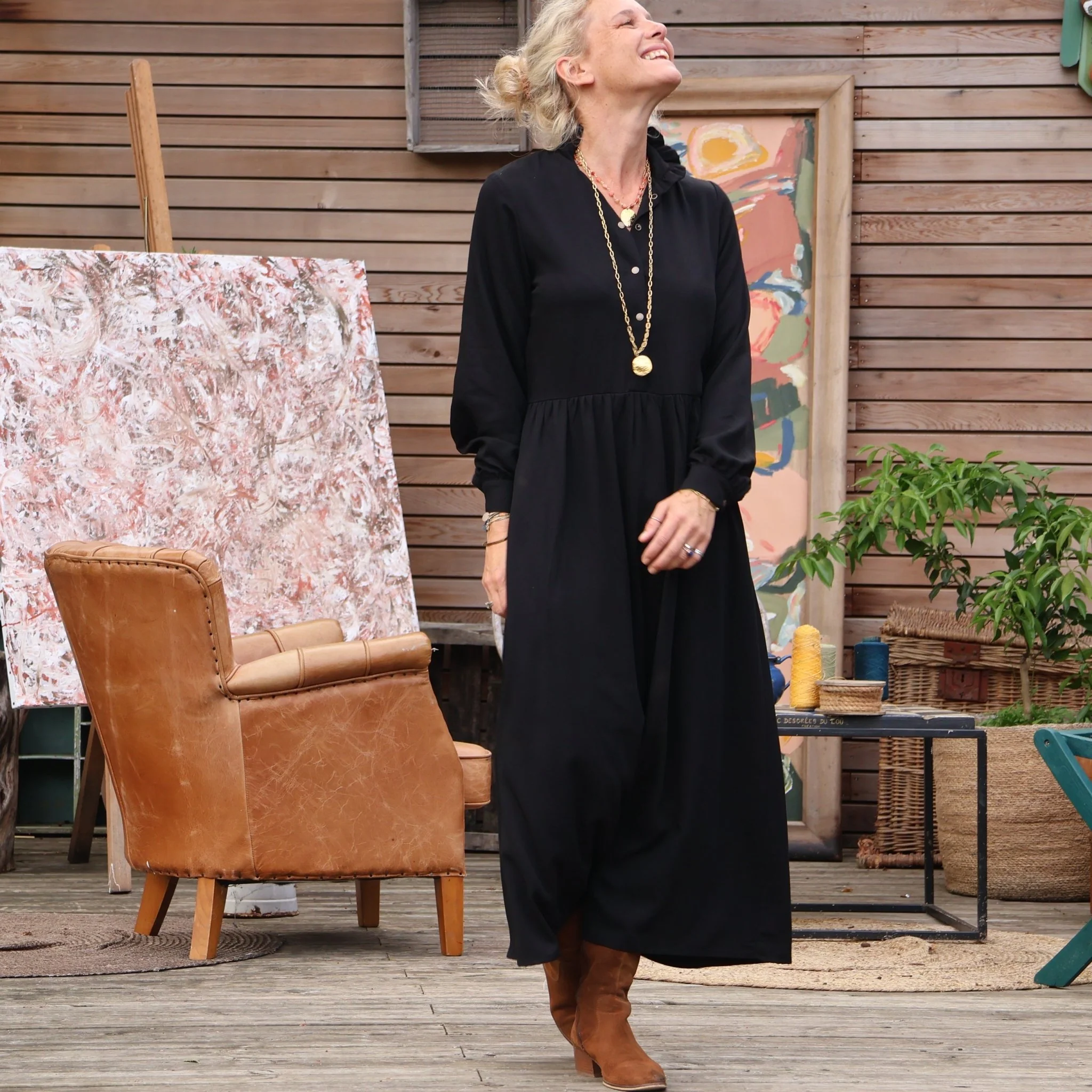 Robe Pomme -  sergé de viscose noir - Image 7