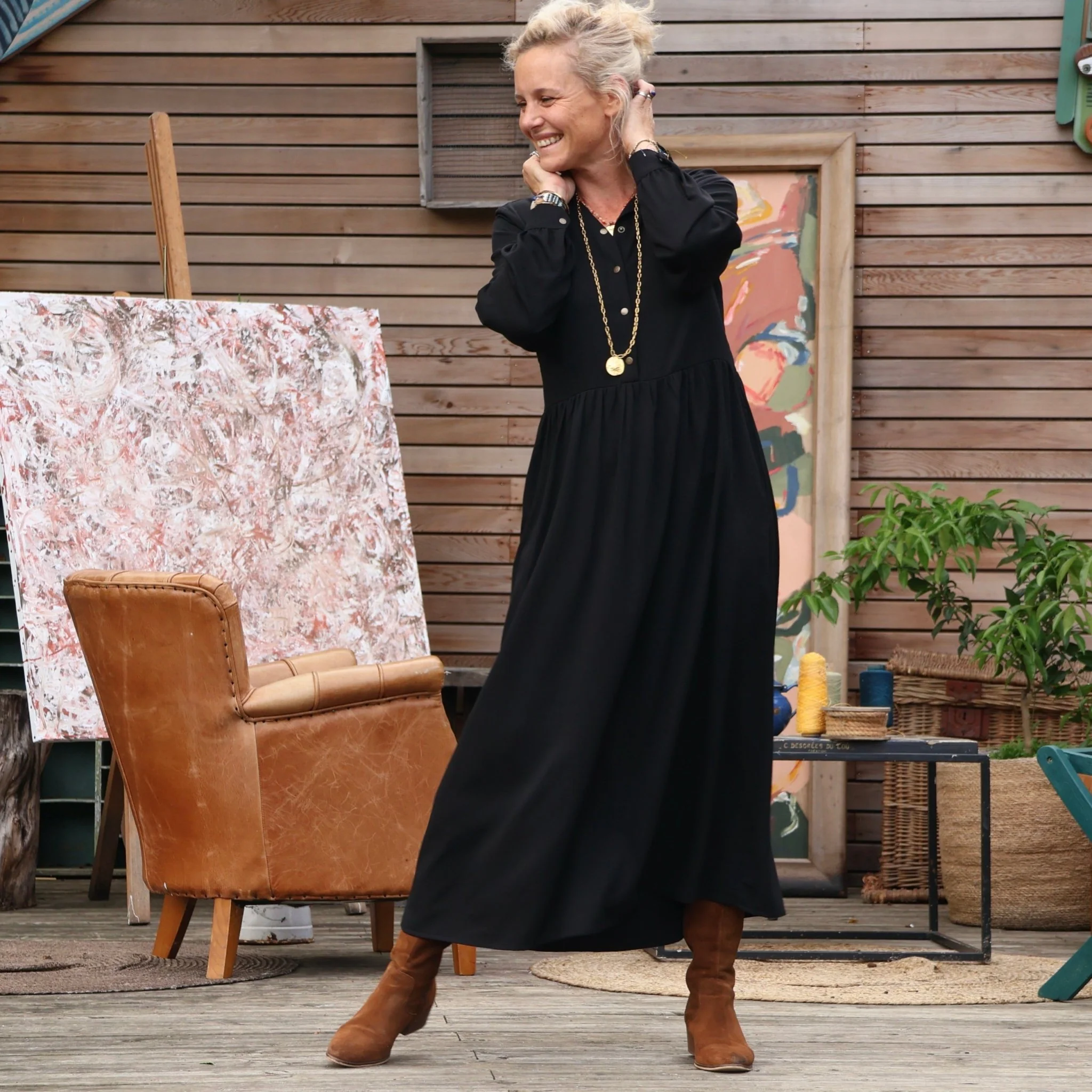Robe Pomme -  sergé de viscose noir - Image 8