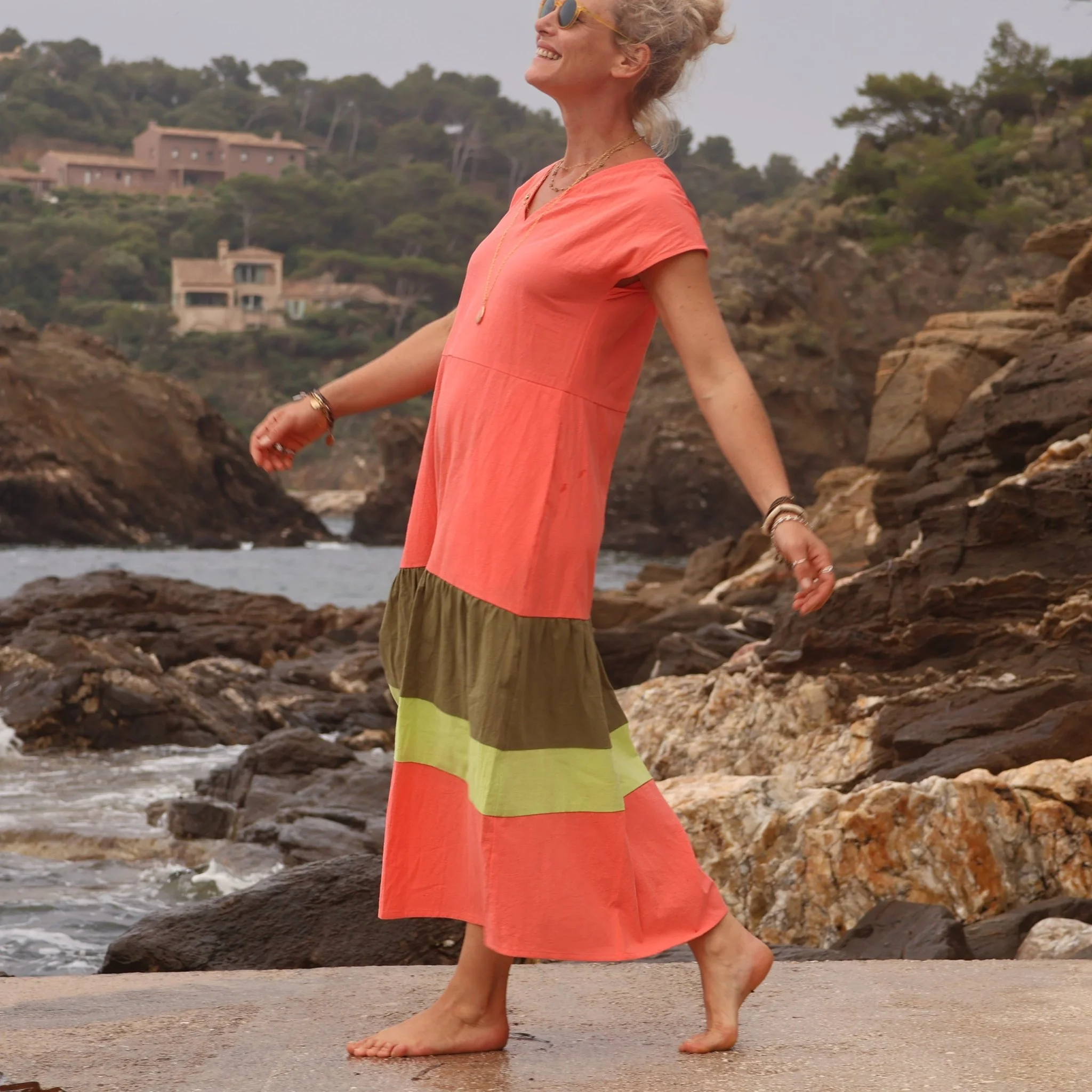 Robe Gitane - coton lavé corail - Image 2