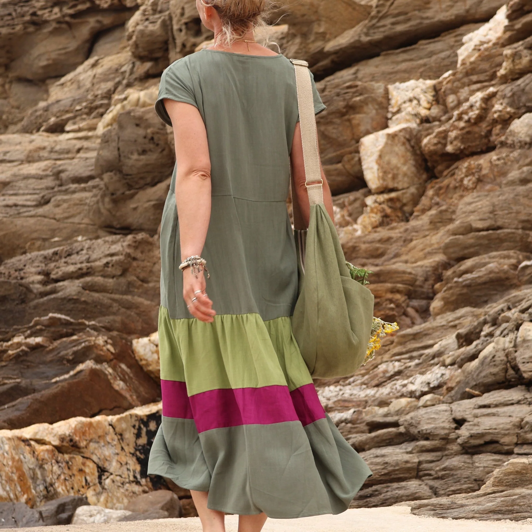 Robe Gitane - viscose/lin vert/lilas - Image 2