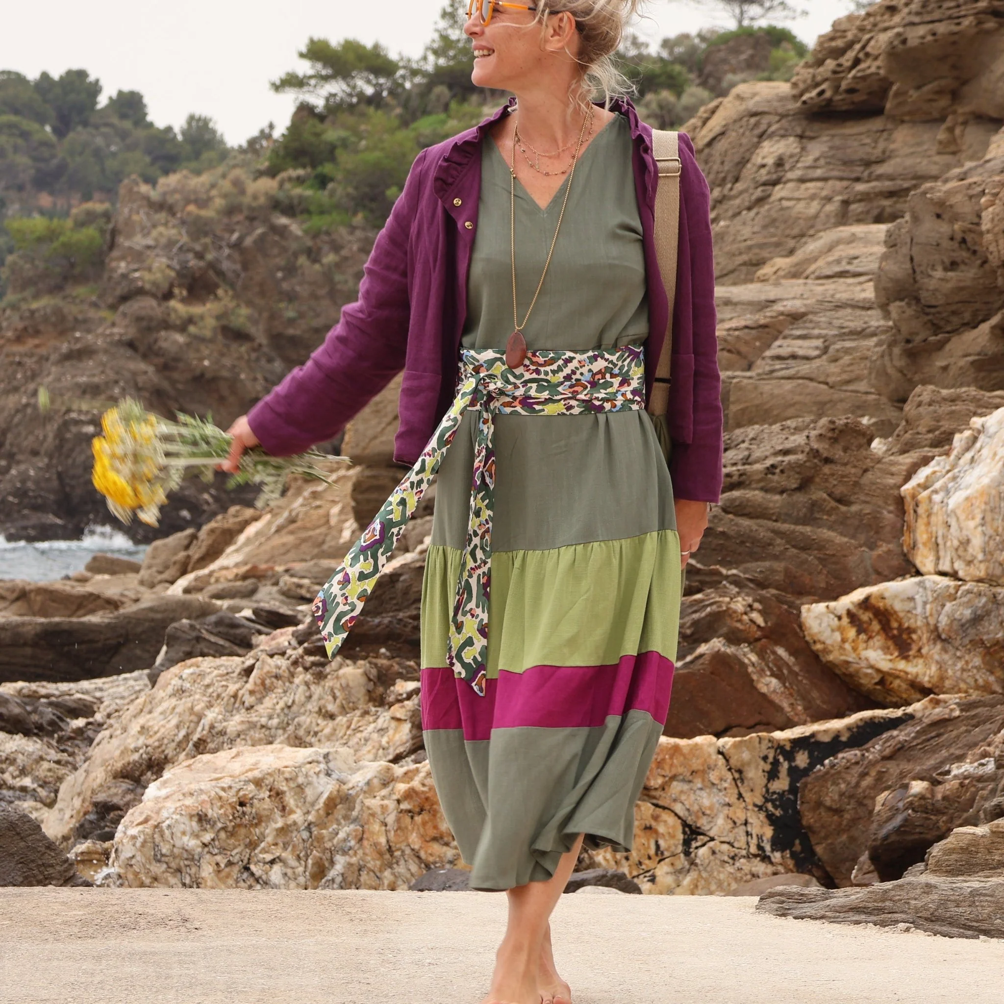 Robe Gitane - viscose/lin vert/lilas - Image 3