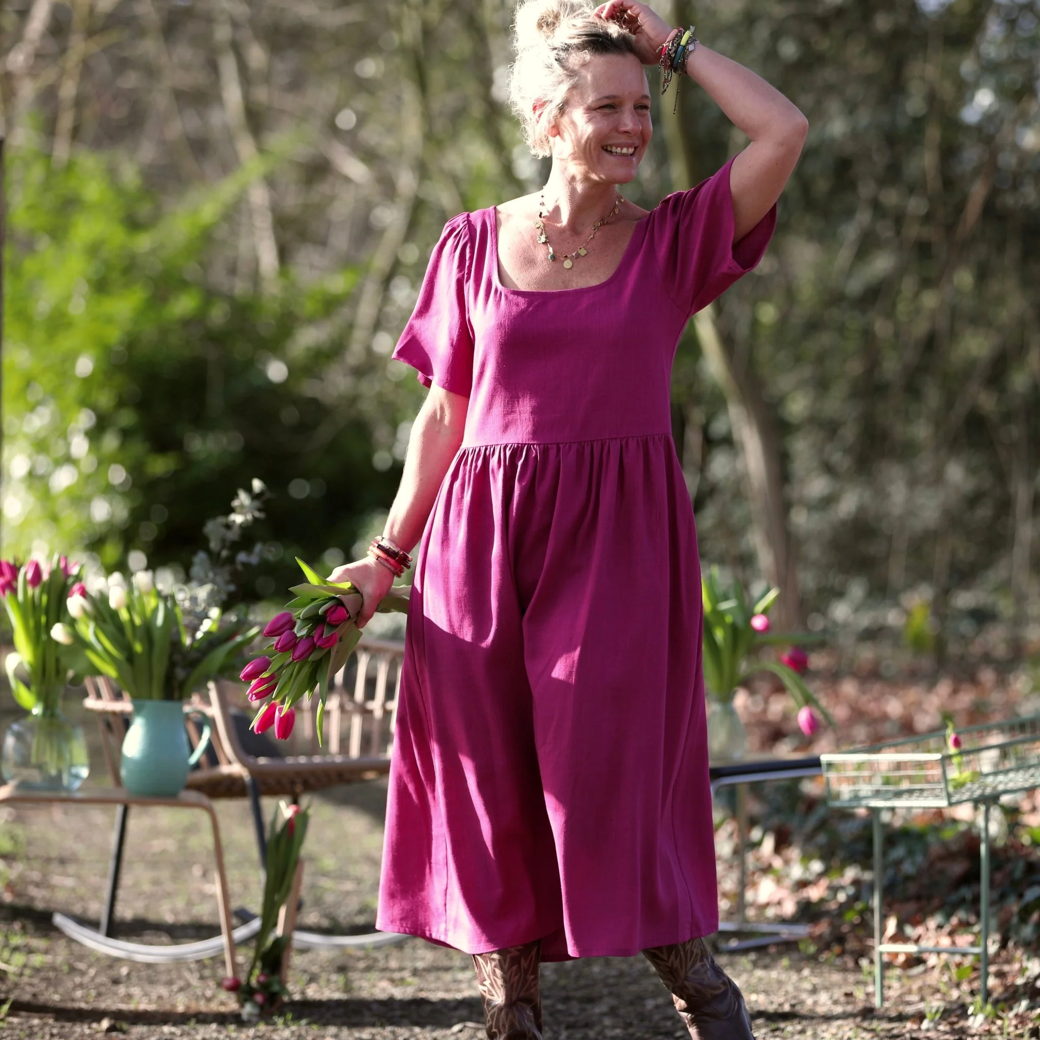 Robe Gwenaëlle - Coton-lin bougainvillier - Image 5