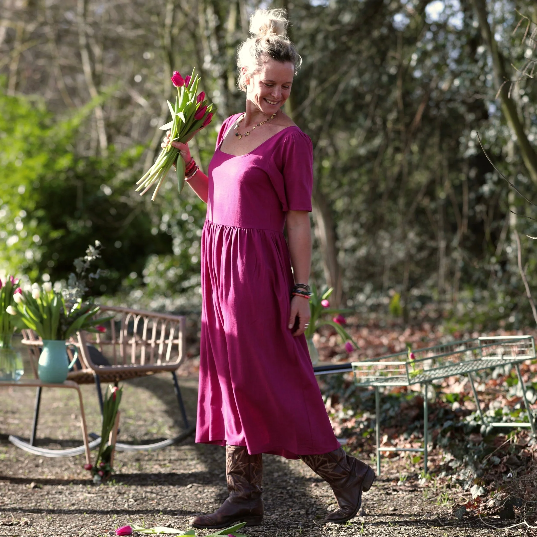 Robe Gwenaëlle - Coton-lin bougainvillier - Image 6