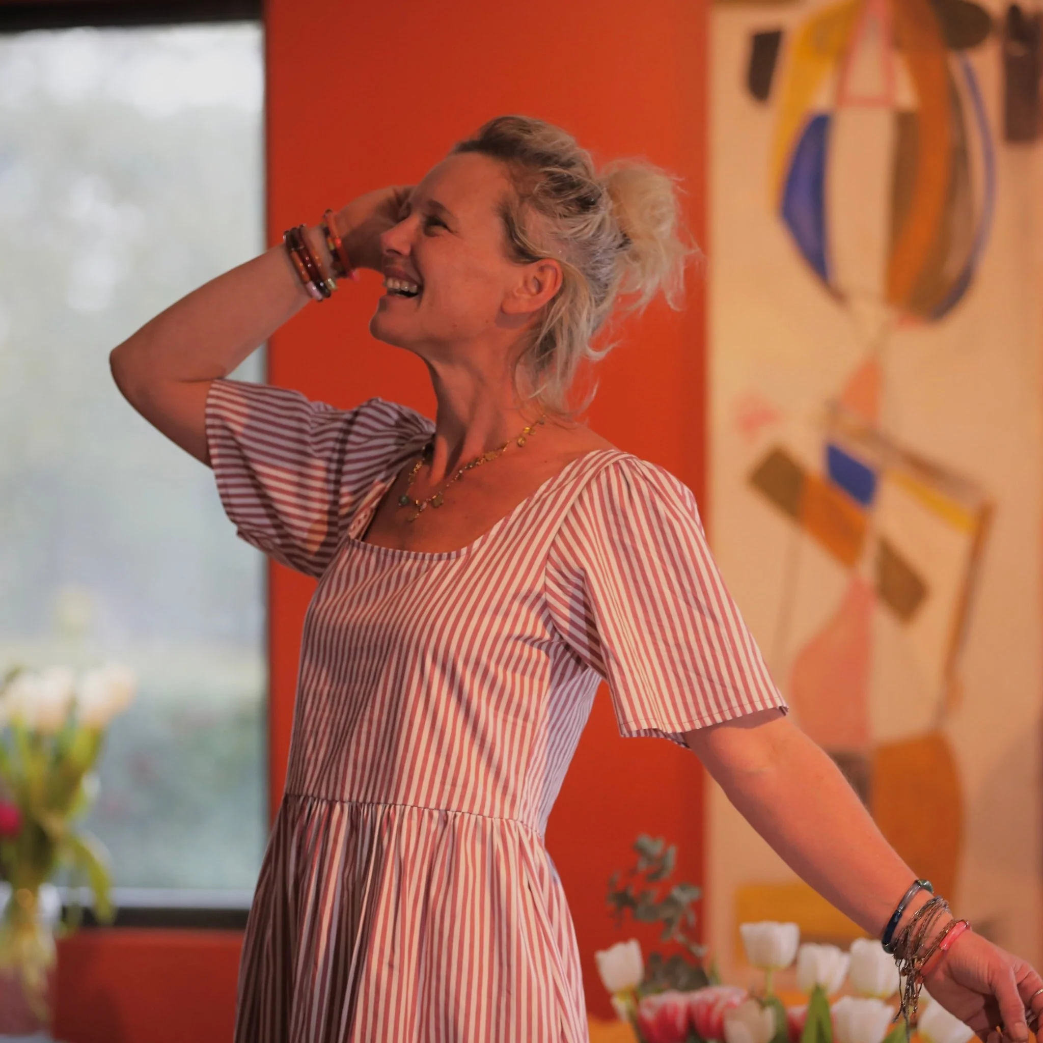 Robe Gwenaëlle - coton rayé framboise - Image 3