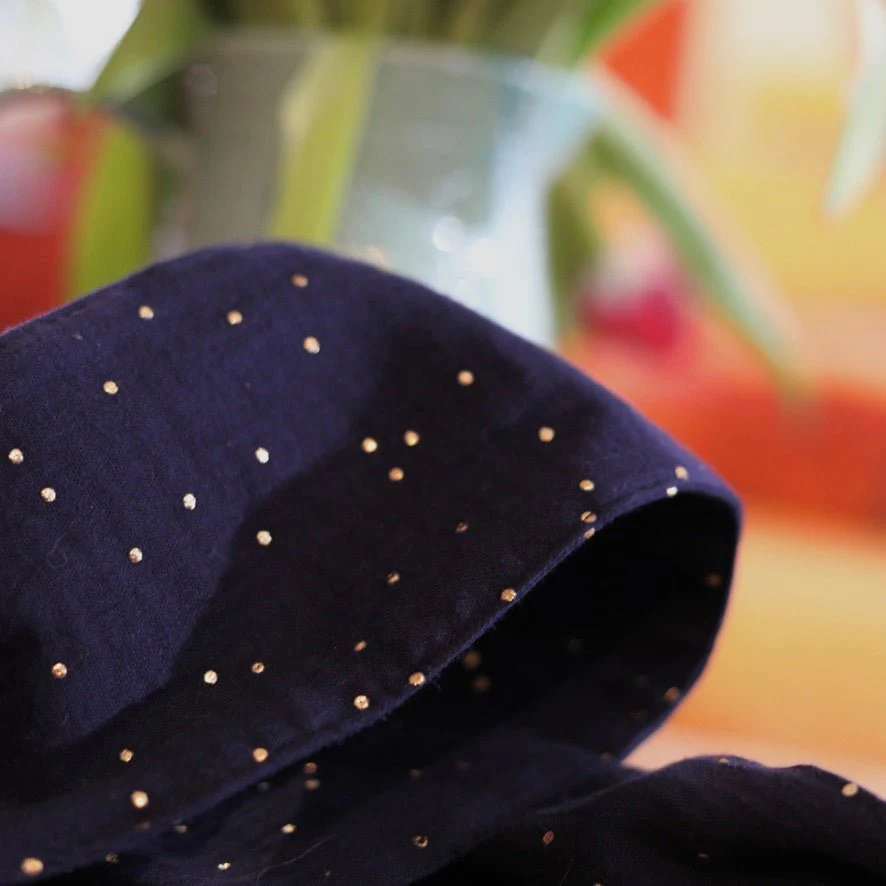 Robe Gwenaëlle - Double gaze de coton bleu nuit plumetis or - Image 13