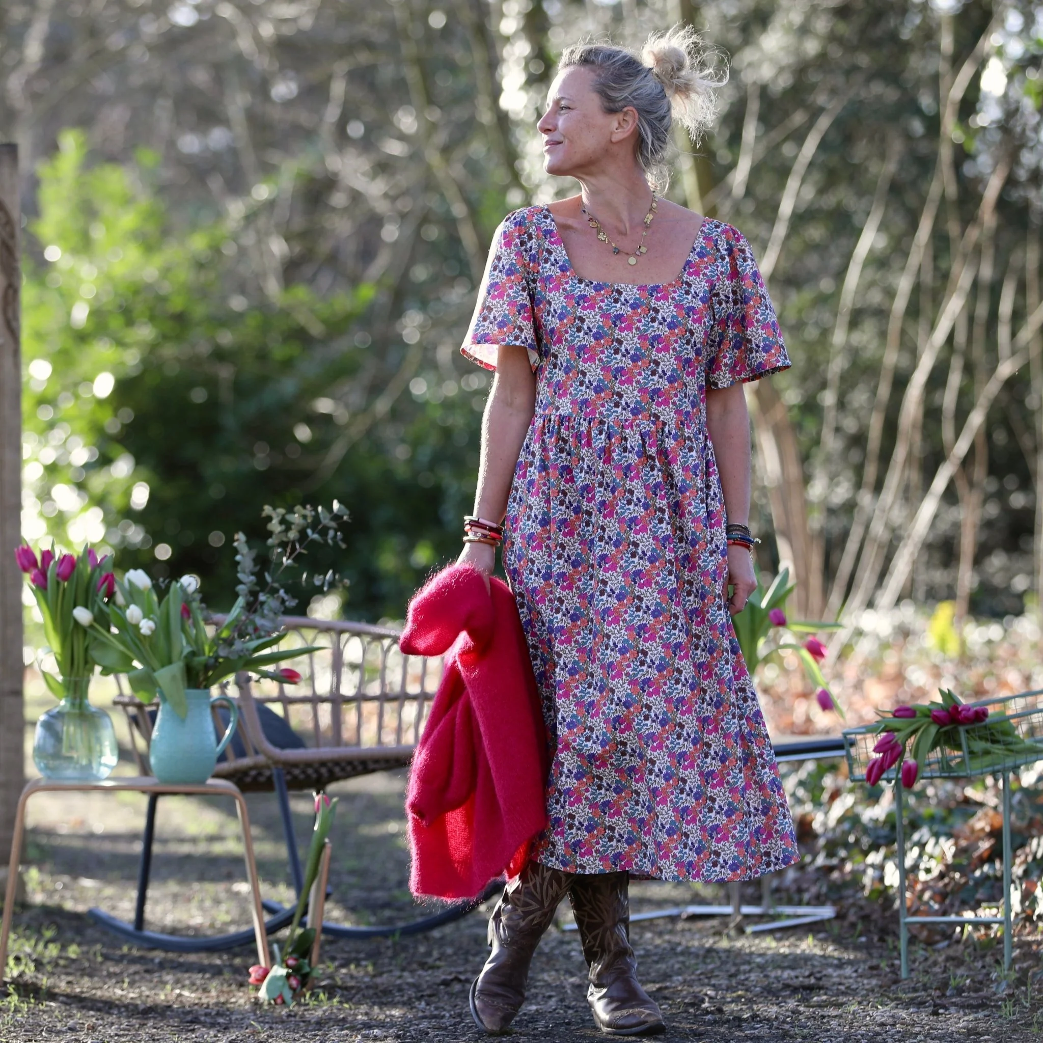 Robe Gwenaëlle - Coton fleuri Jardin Framboise