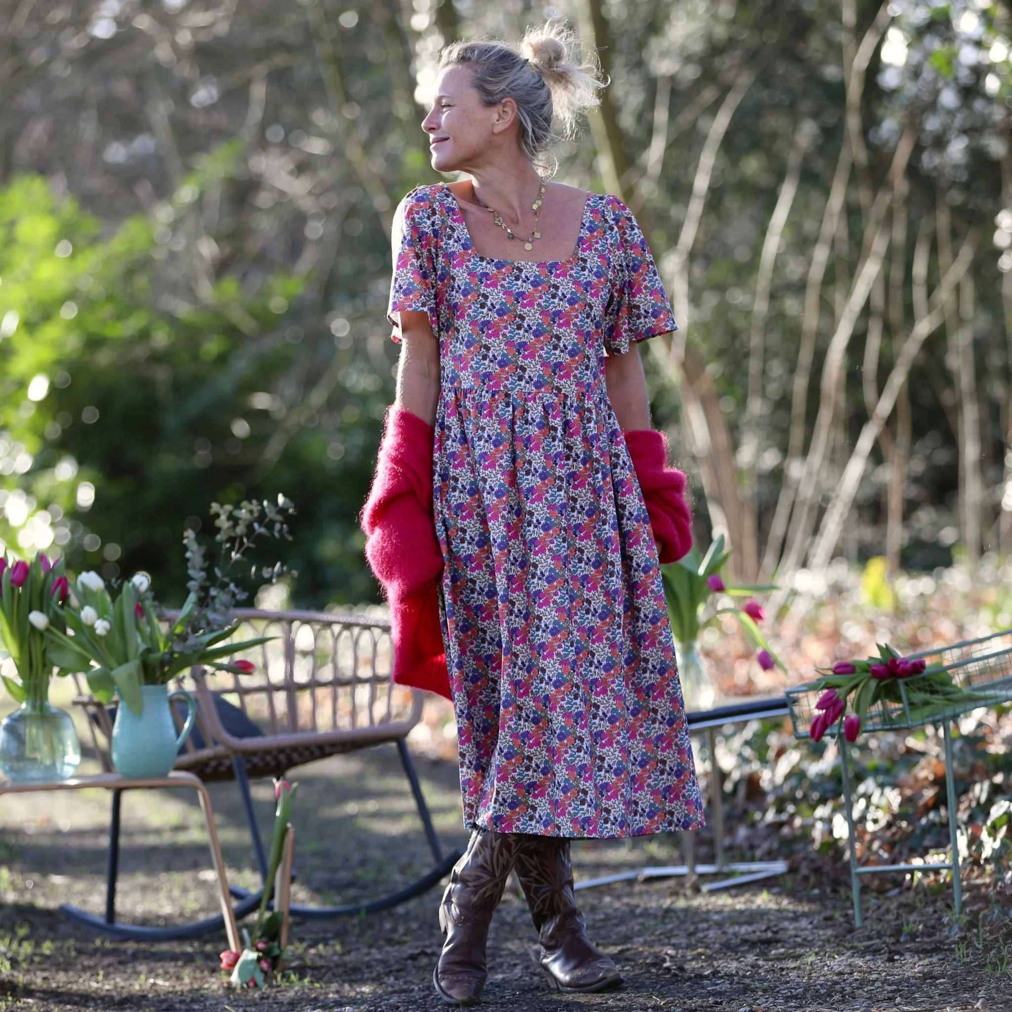 Robe Gwenaëlle - Coton fleuri Jardin Framboise - Image 2