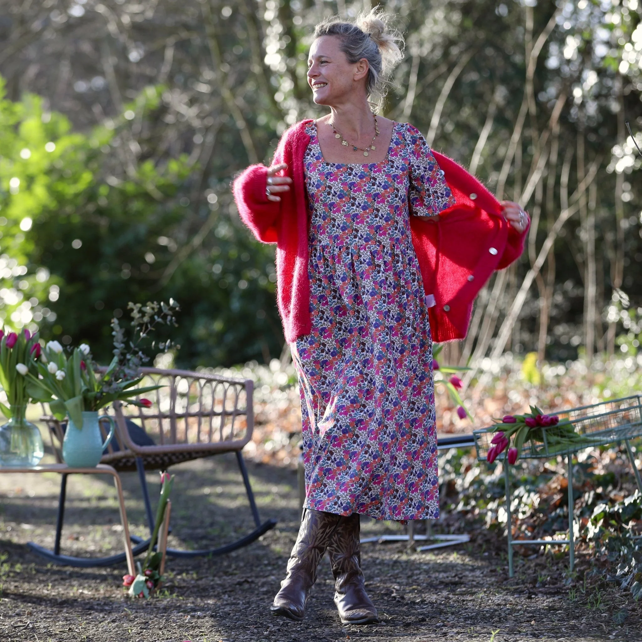 Robe Gwenaëlle - Coton fleuri Jardin Framboise - Image 4