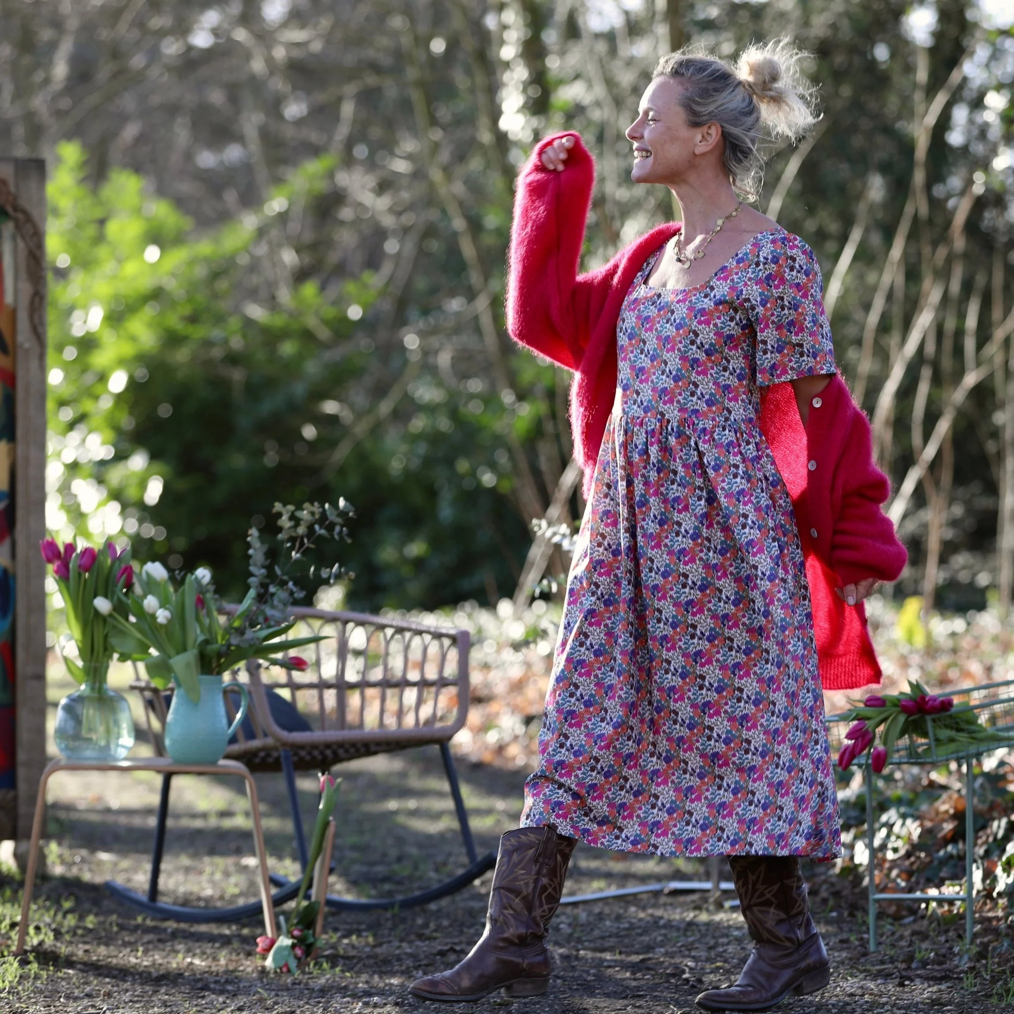 Robe Gwenaëlle - Coton fleuri Jardin Framboise - Image 5