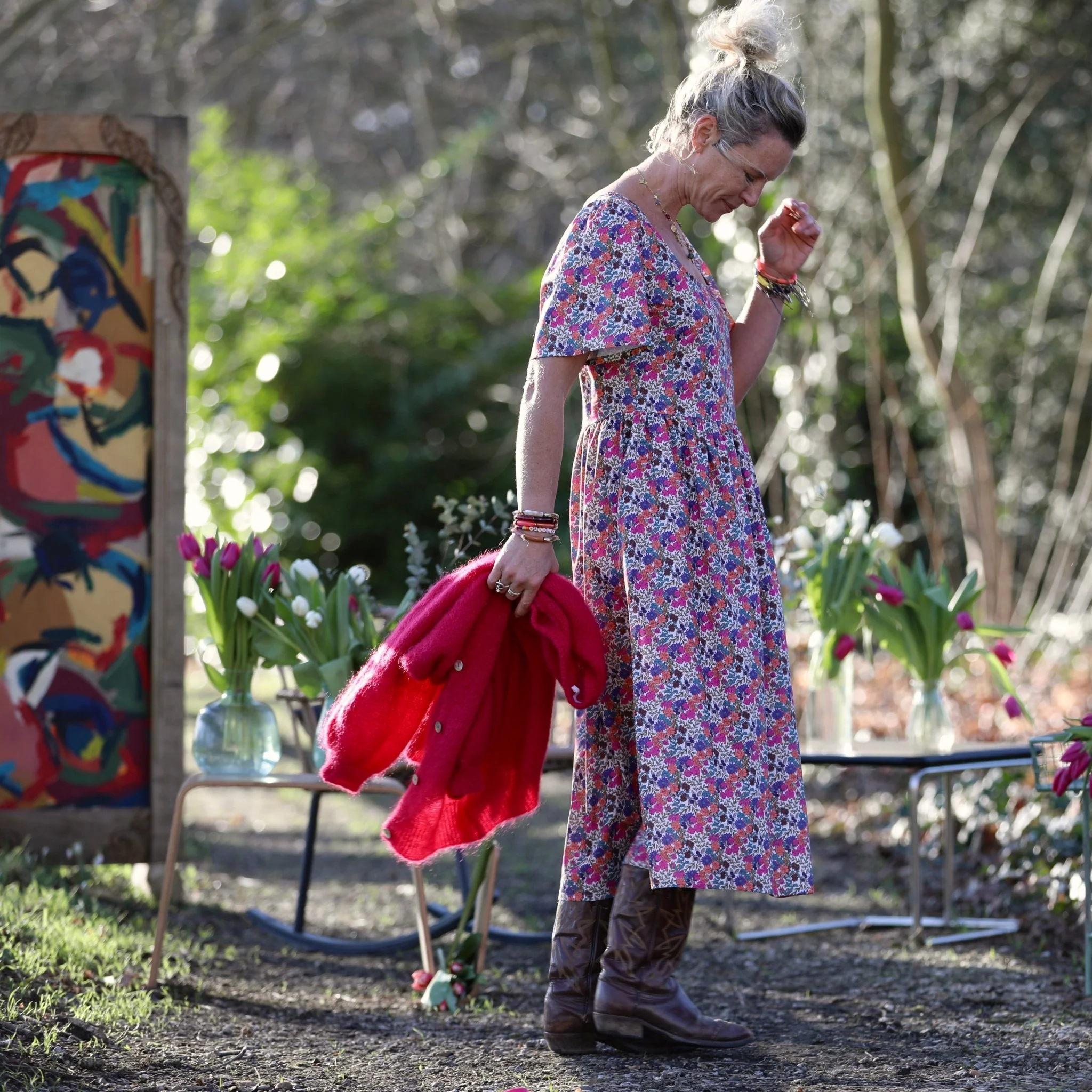 Robe Gwenaëlle - Coton fleuri Jardin Framboise - Image 7