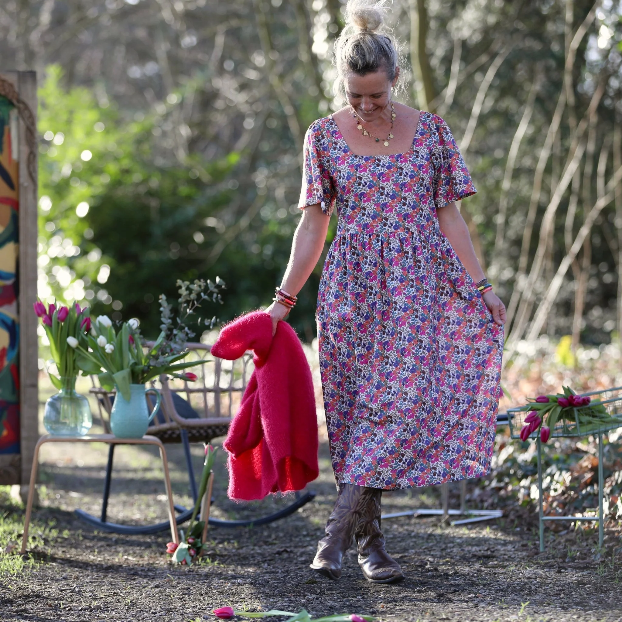 Robe Gwenaëlle - Coton fleuri Jardin Framboise - Image 9