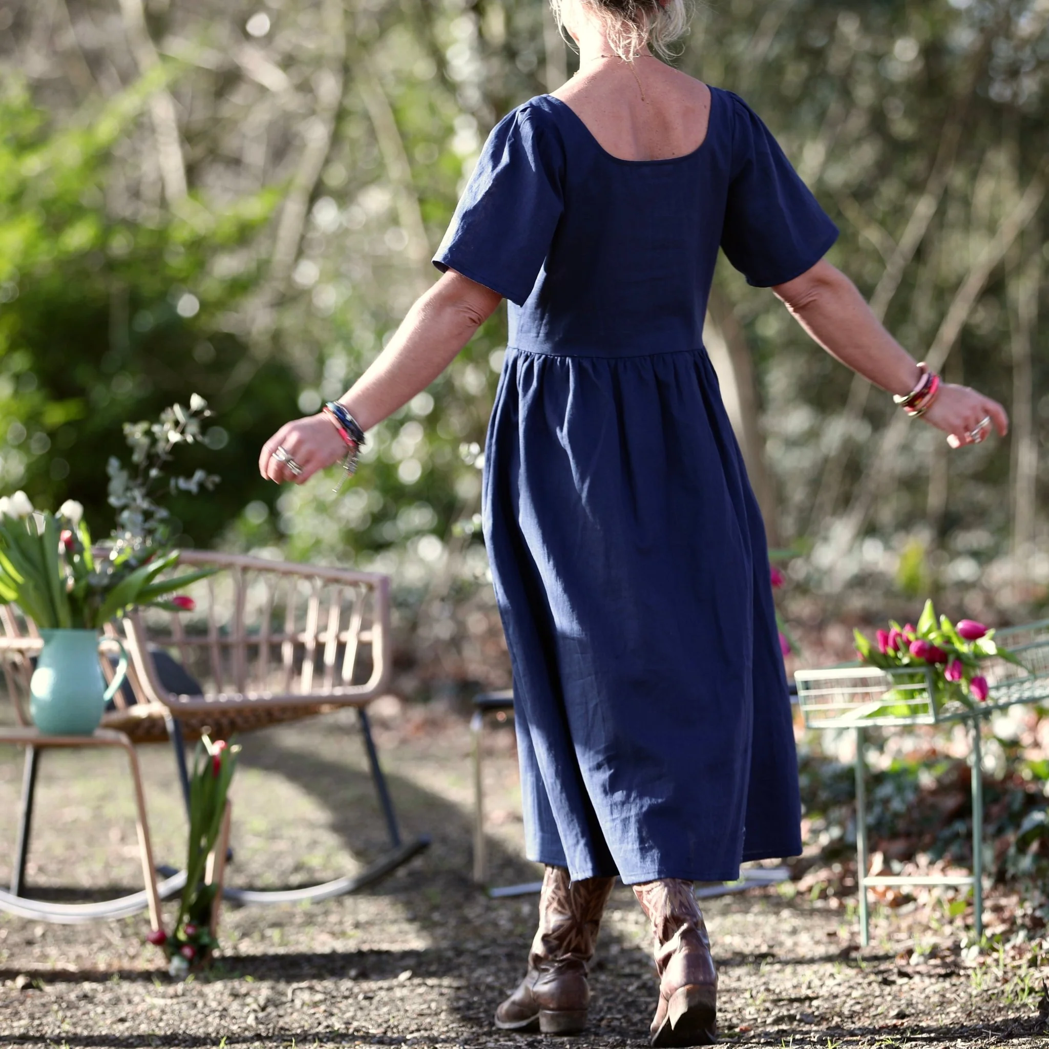 Robe Gwenaëlle - Lin bleu indigo - Image 3