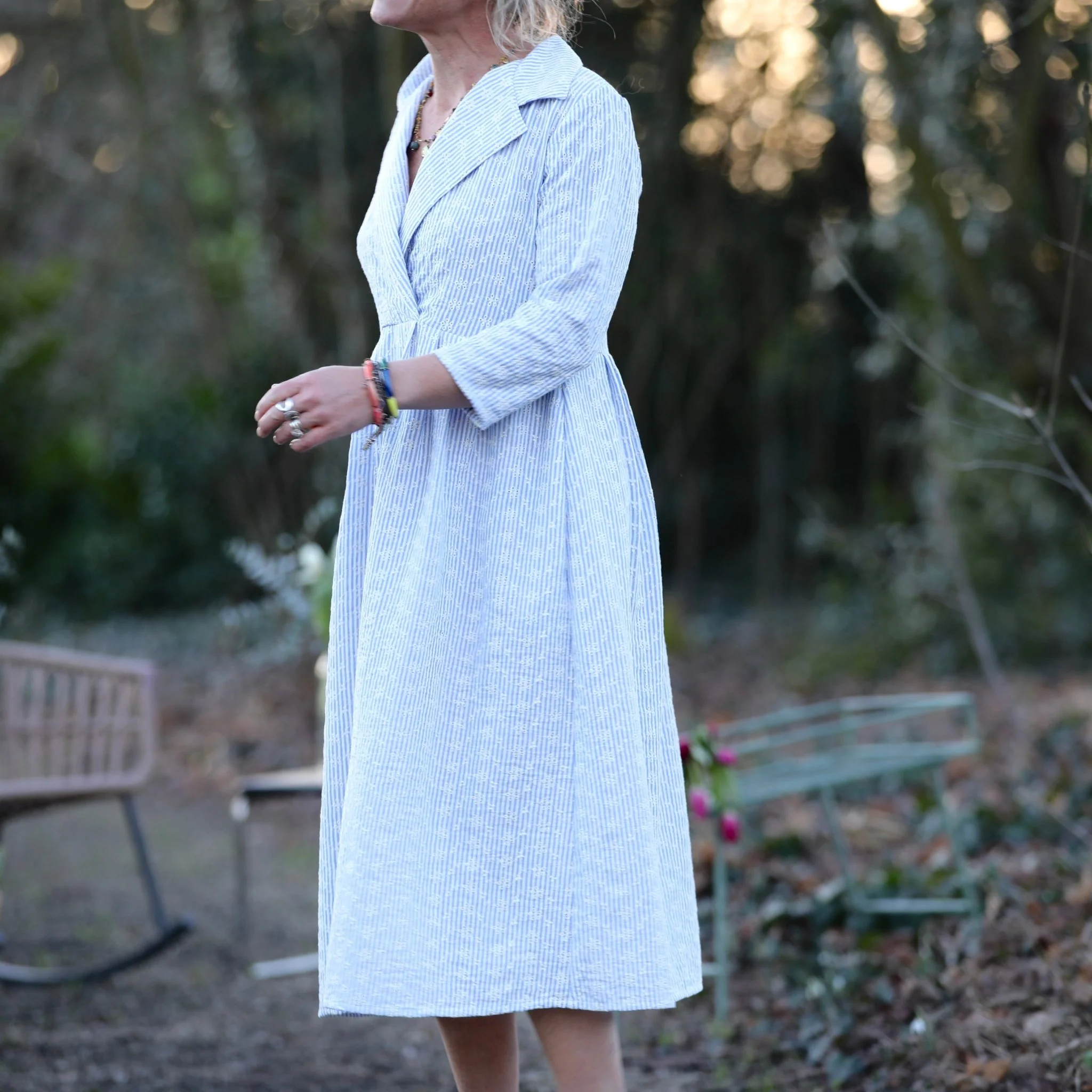 Robe Hazel- Coton rayé bleu brodé - Image 8