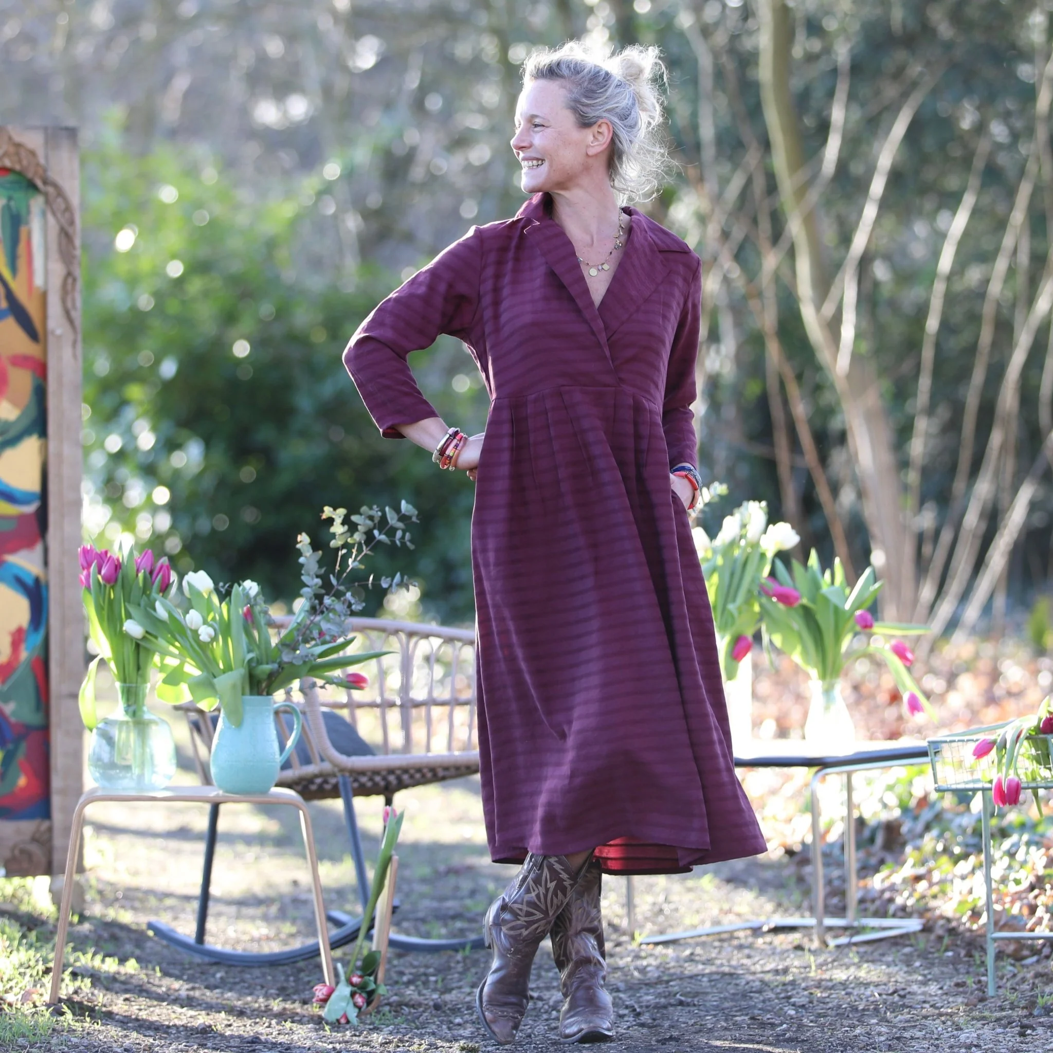 Robe Hazel- Lyocell texturé prune profonde