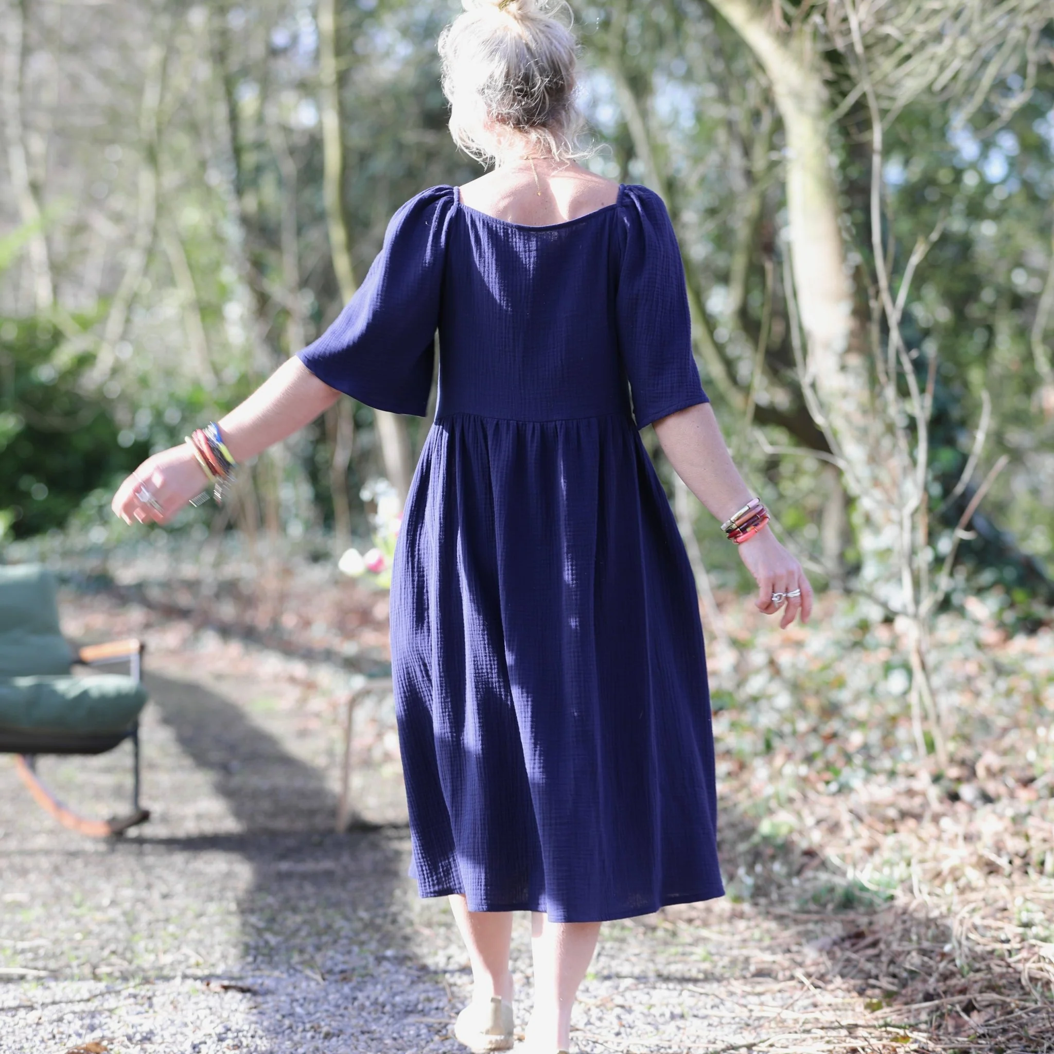 Robe Iloé – Double gaze de coton bleu nuit - Image 6