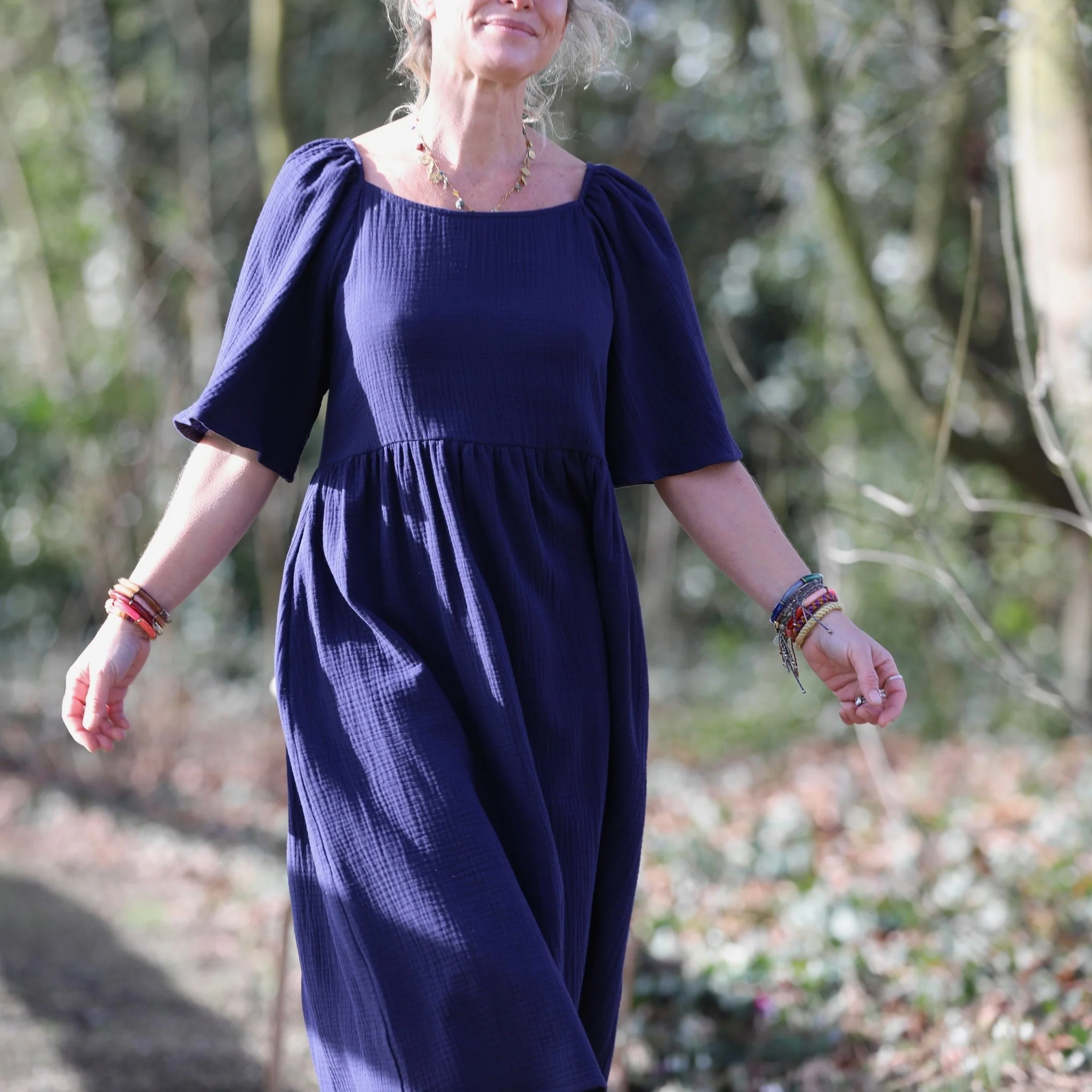 Robe Iloé – Double gaze de coton bleu nuit - Image 7