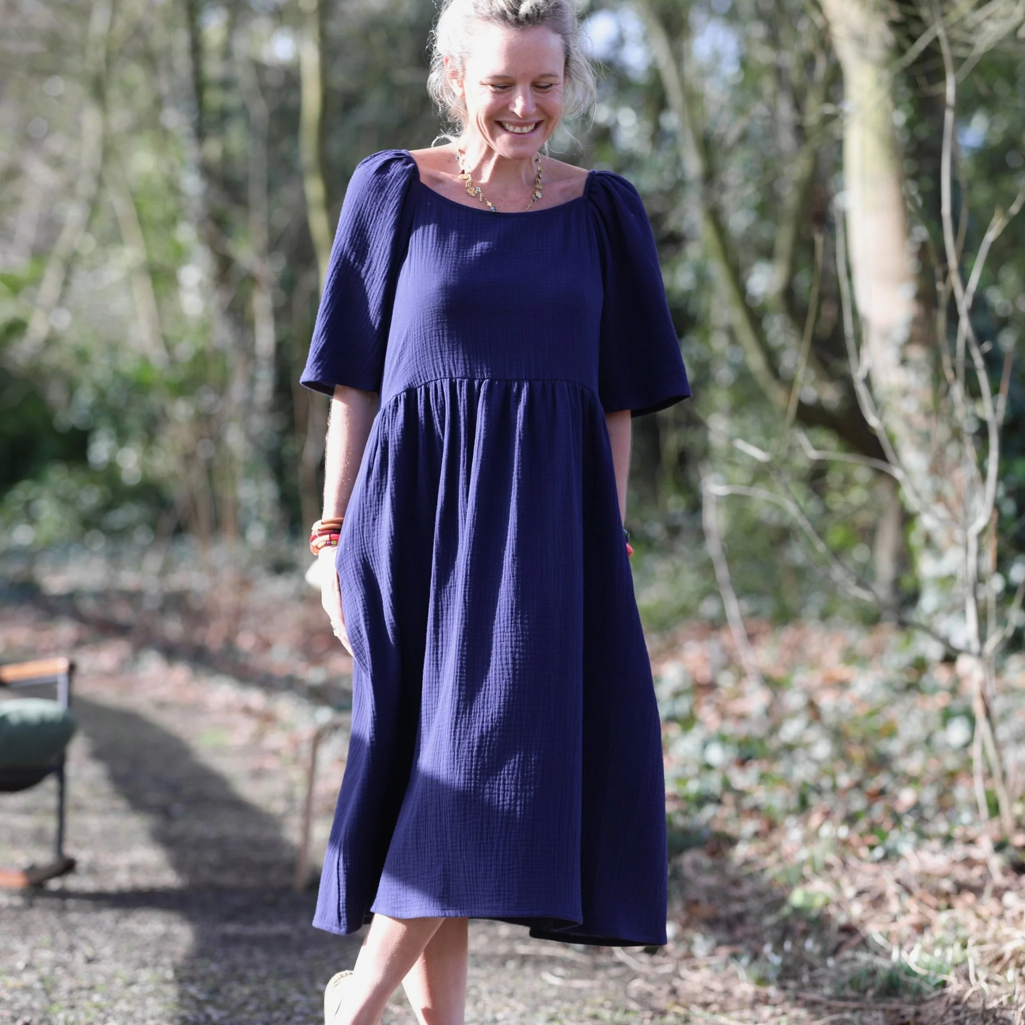 Robe Iloé – Double gaze de coton bleu nuit - Image 8