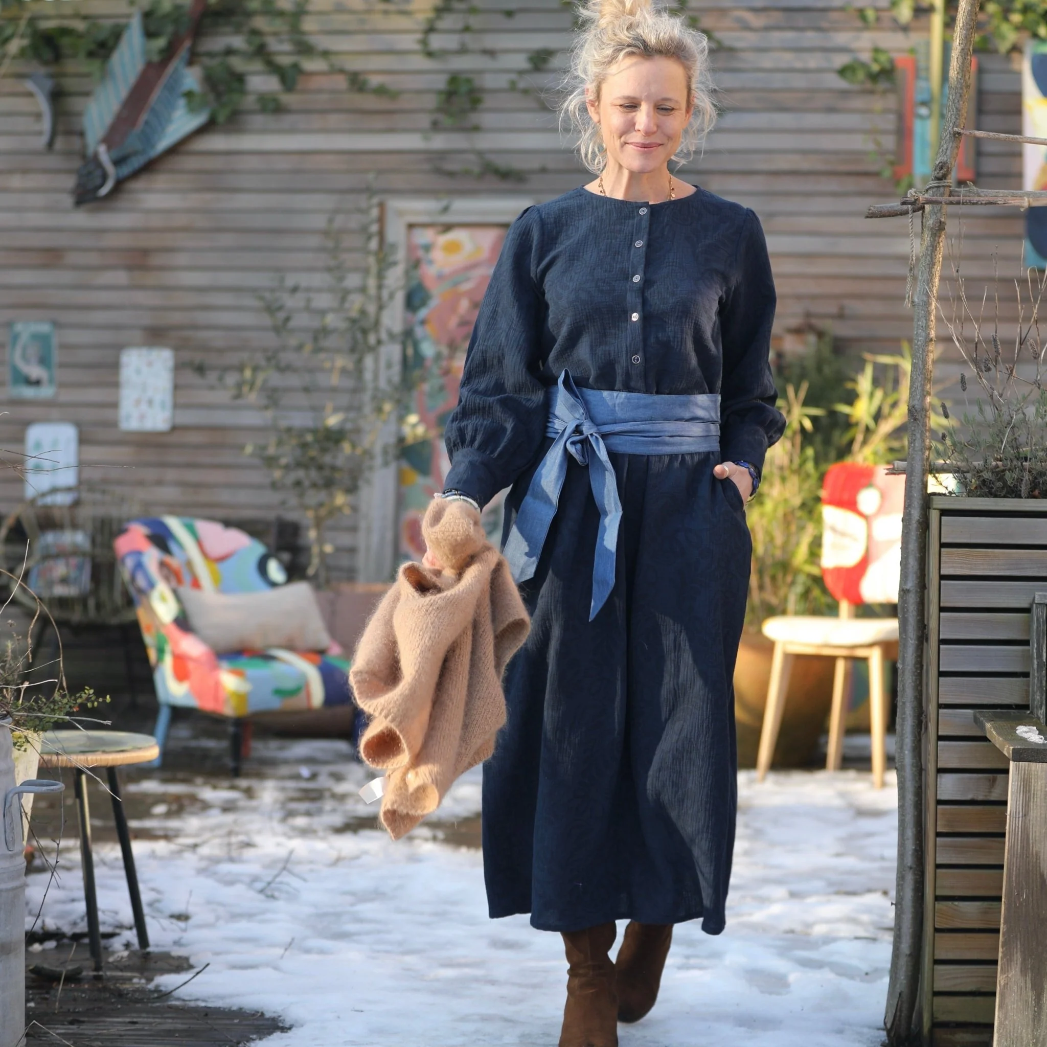 Robe Isis - jacquard coton/lin marine - Image 8