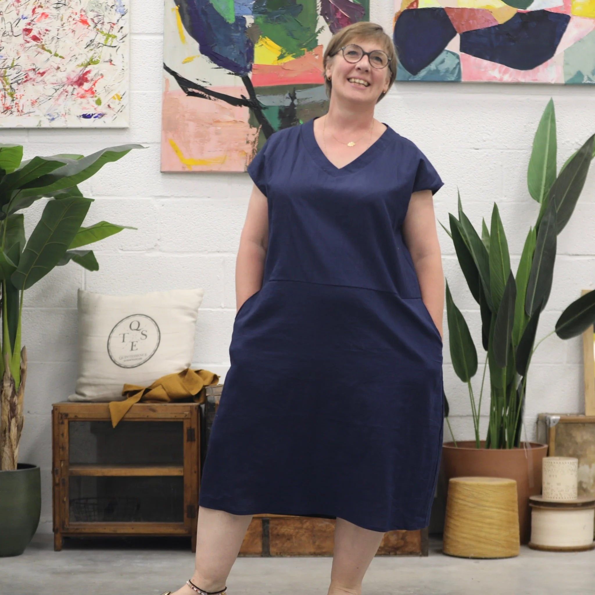 Robe Ivy - lin/coton rayé bleu - Image 12