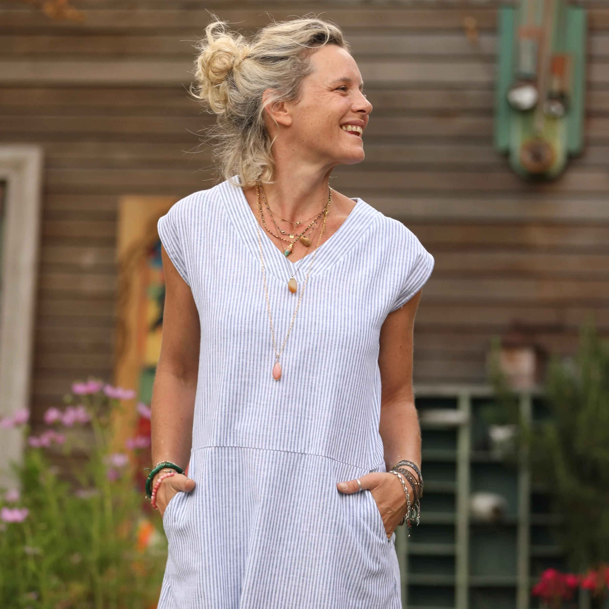 Robe Ivy - lin/coton rayé bleu - Image 3