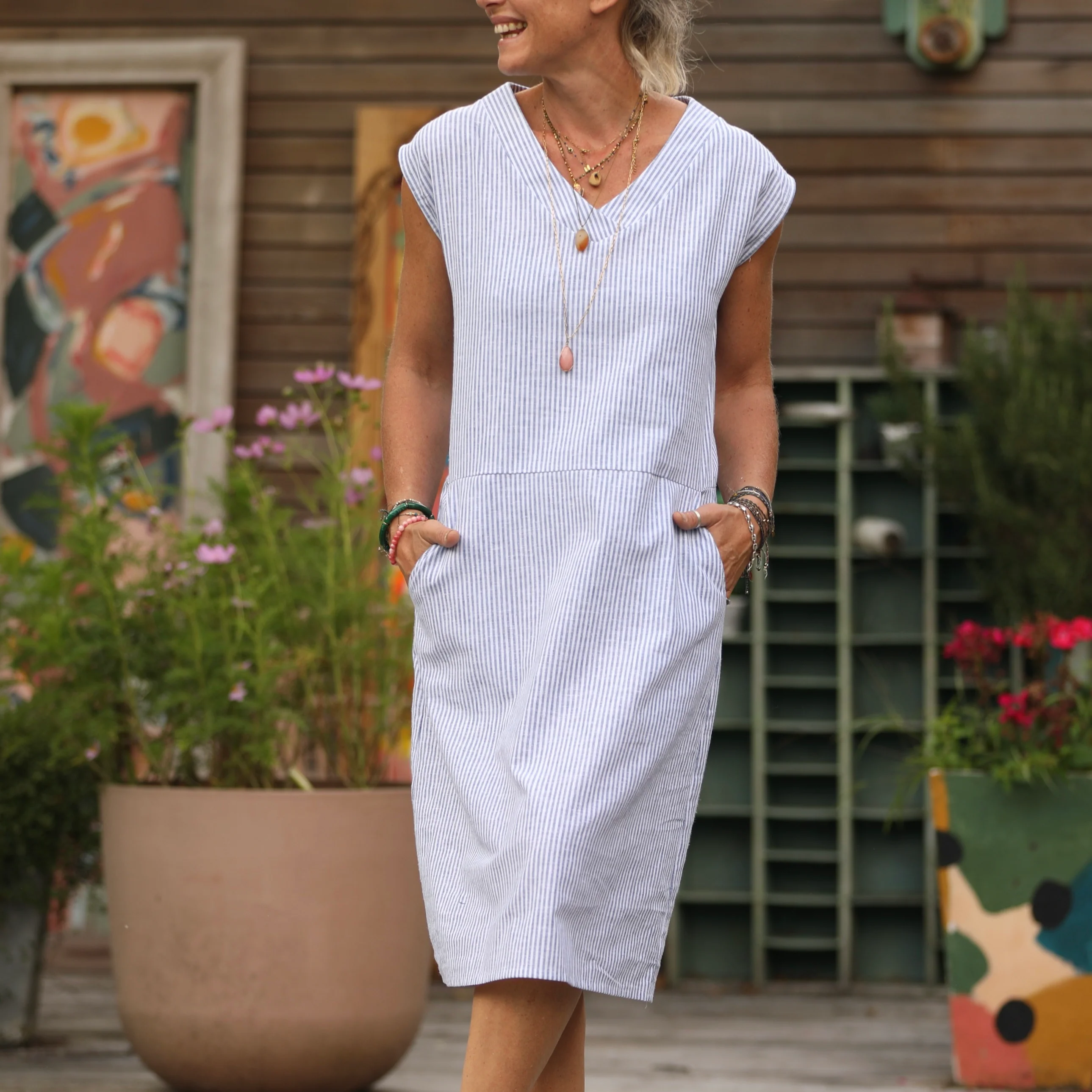 Robe Ivy - lin/coton rayé bleu - Image 5
