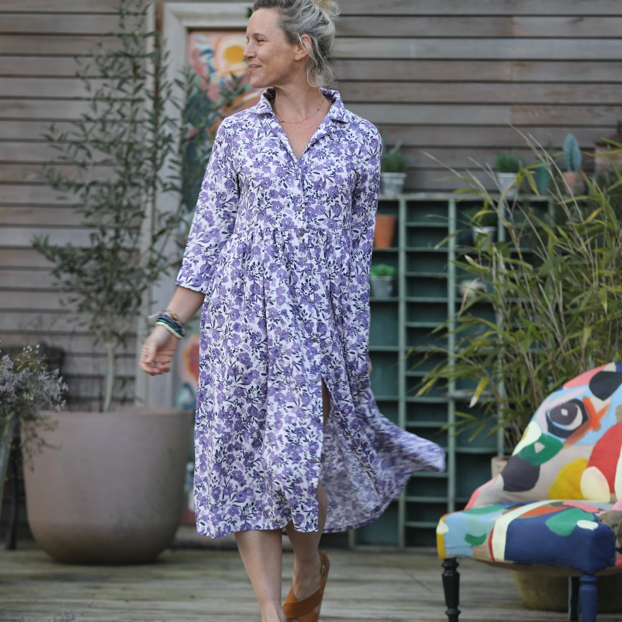Robe Julia manches 3/4 viscose orchidée