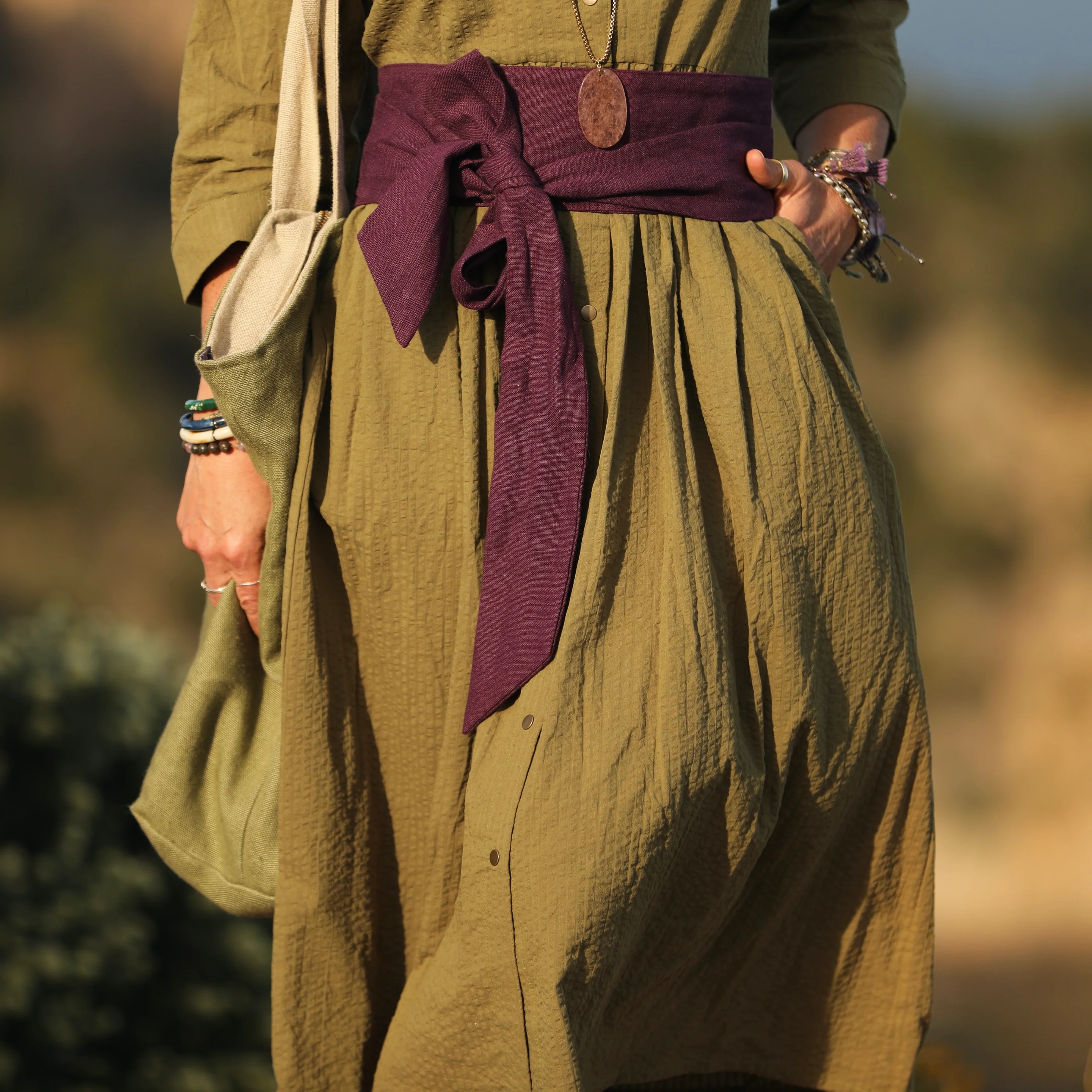 Robe Julia manches 3/4 seersucker kaki - Image 6