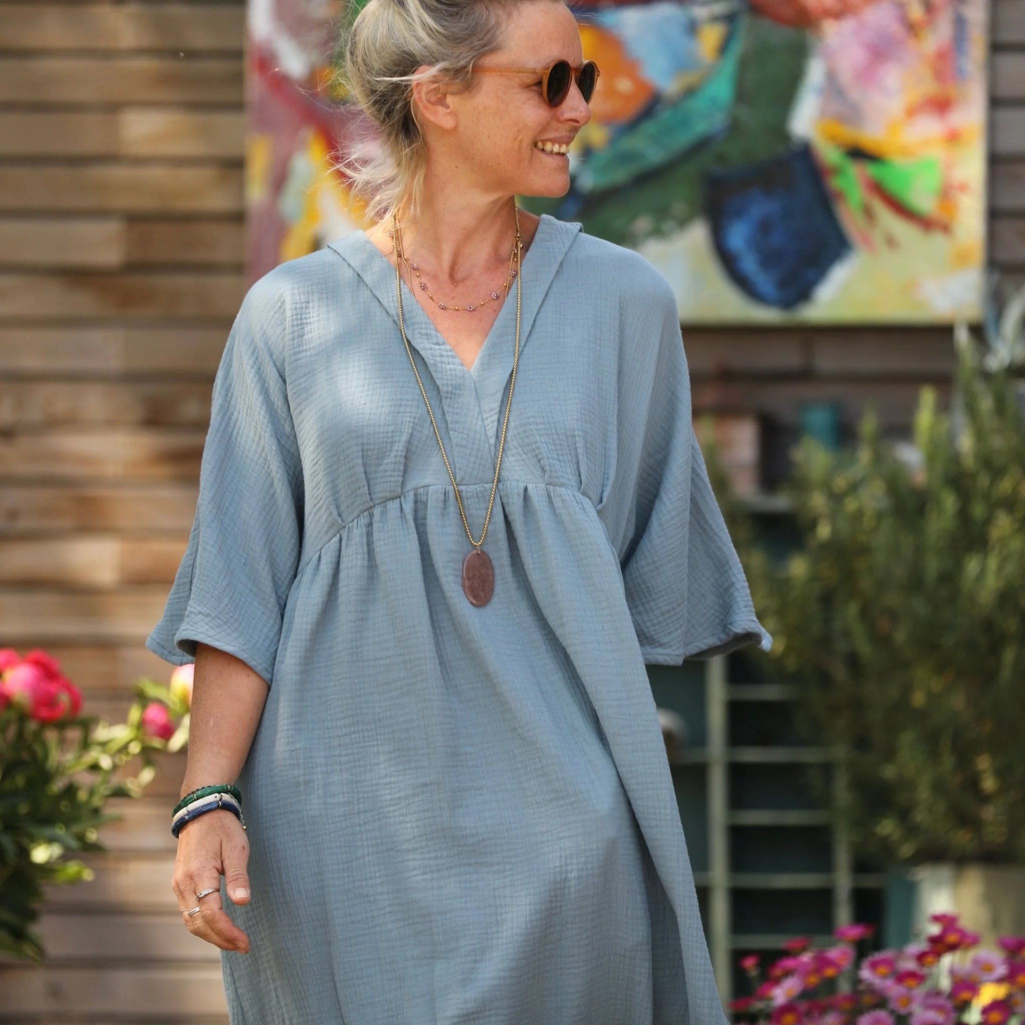 Robe Kalaya - double gaze de coton bleu navy - Image 3