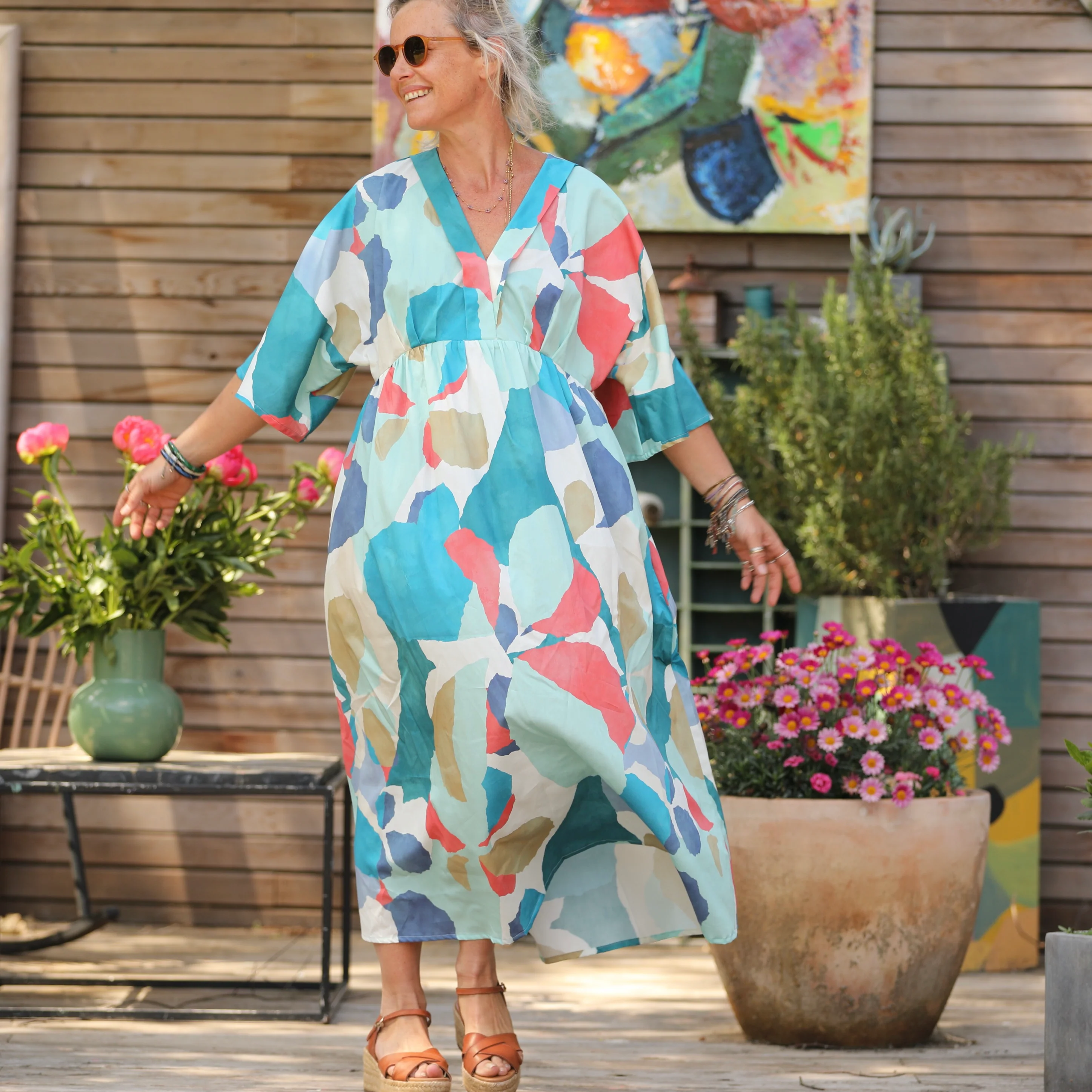 Robe Kalaya - satin de coton Aquarelle boréale