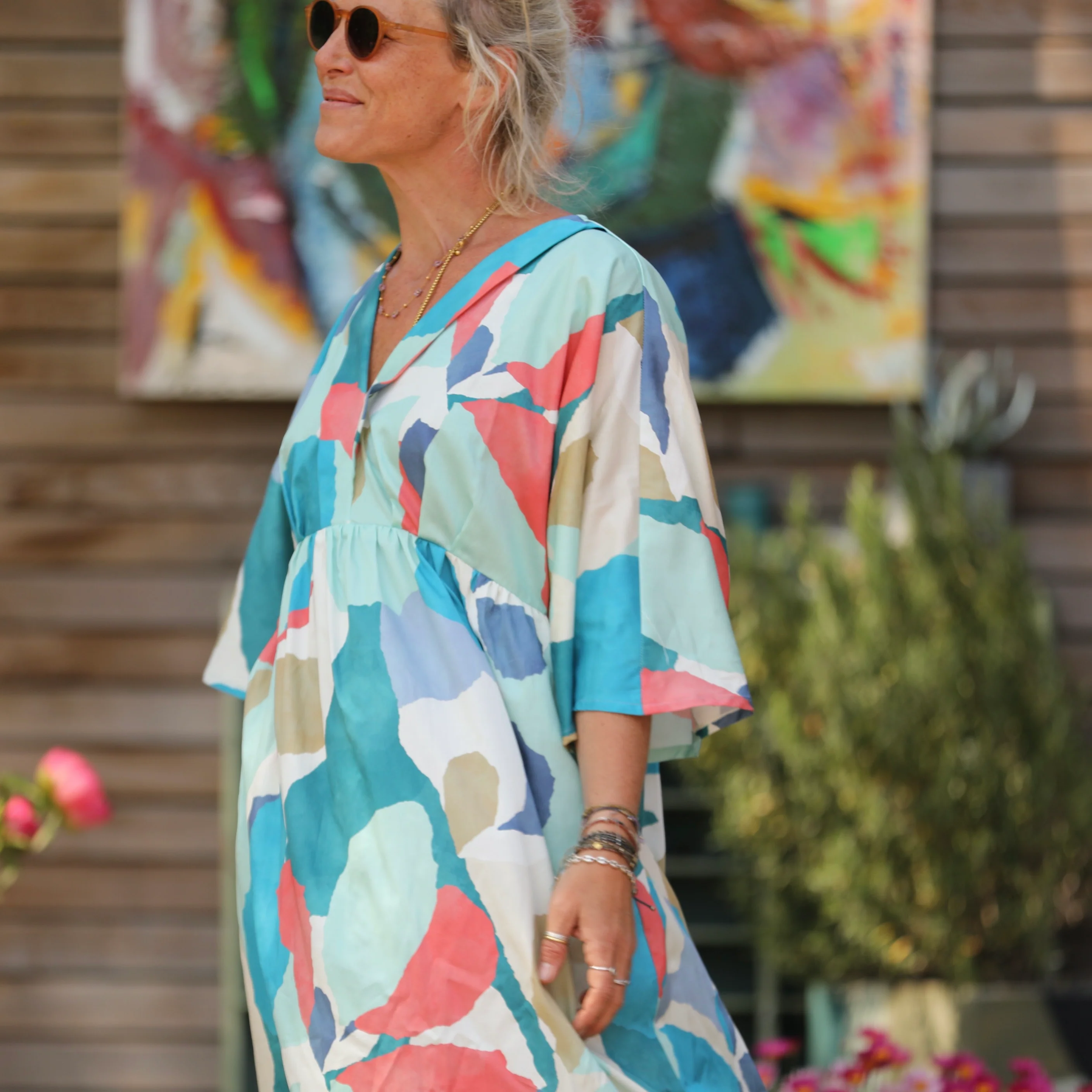 Robe Kalaya - satin de coton Aquarelle boréale - Image 6