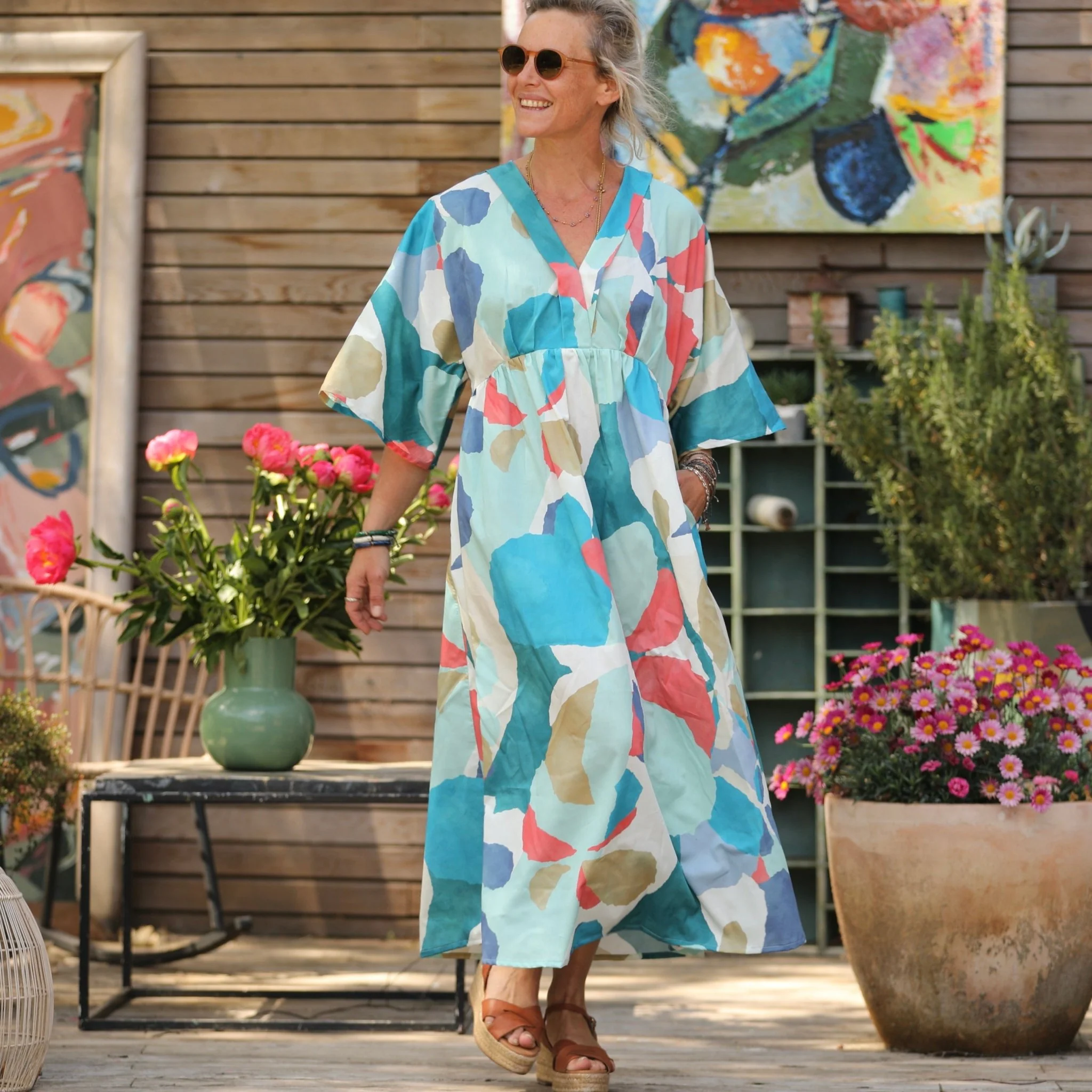 Robe Kalaya - satin de coton Aquarelle boréale - Image 8