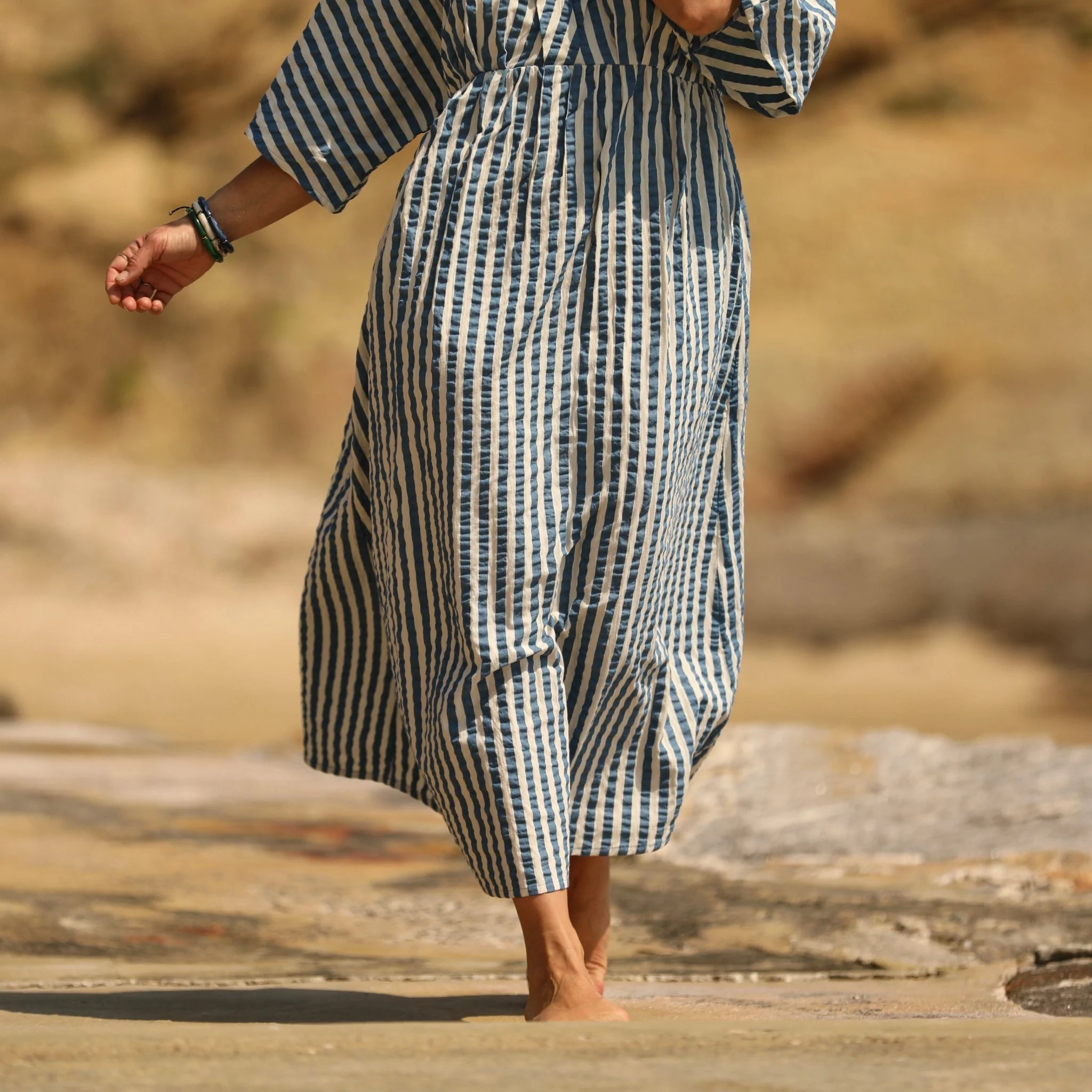 Robe Kalaya - seersucker de coton rayé bleu - Image 3