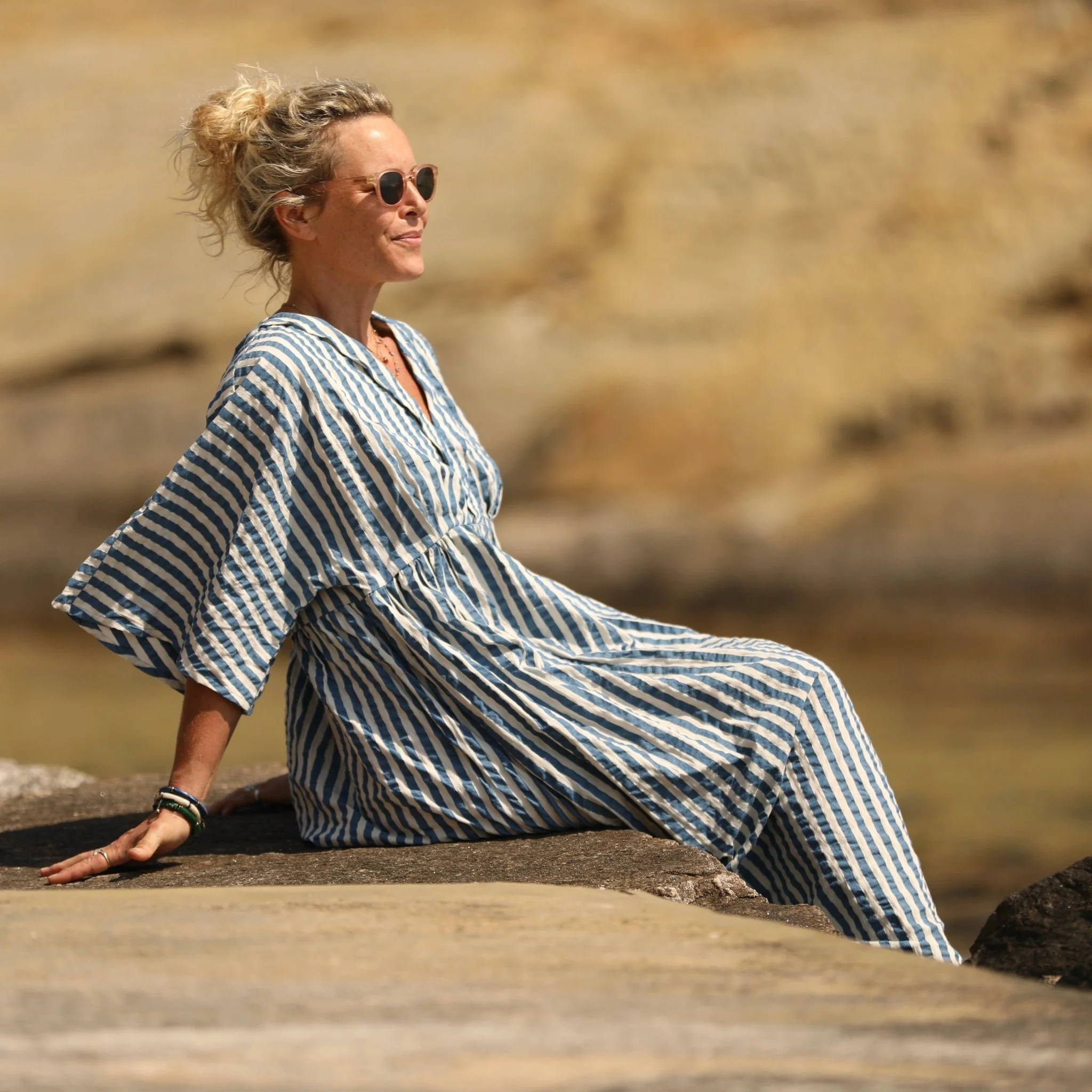 Robe Kalaya - seersucker de coton rayé bleu - Image 5