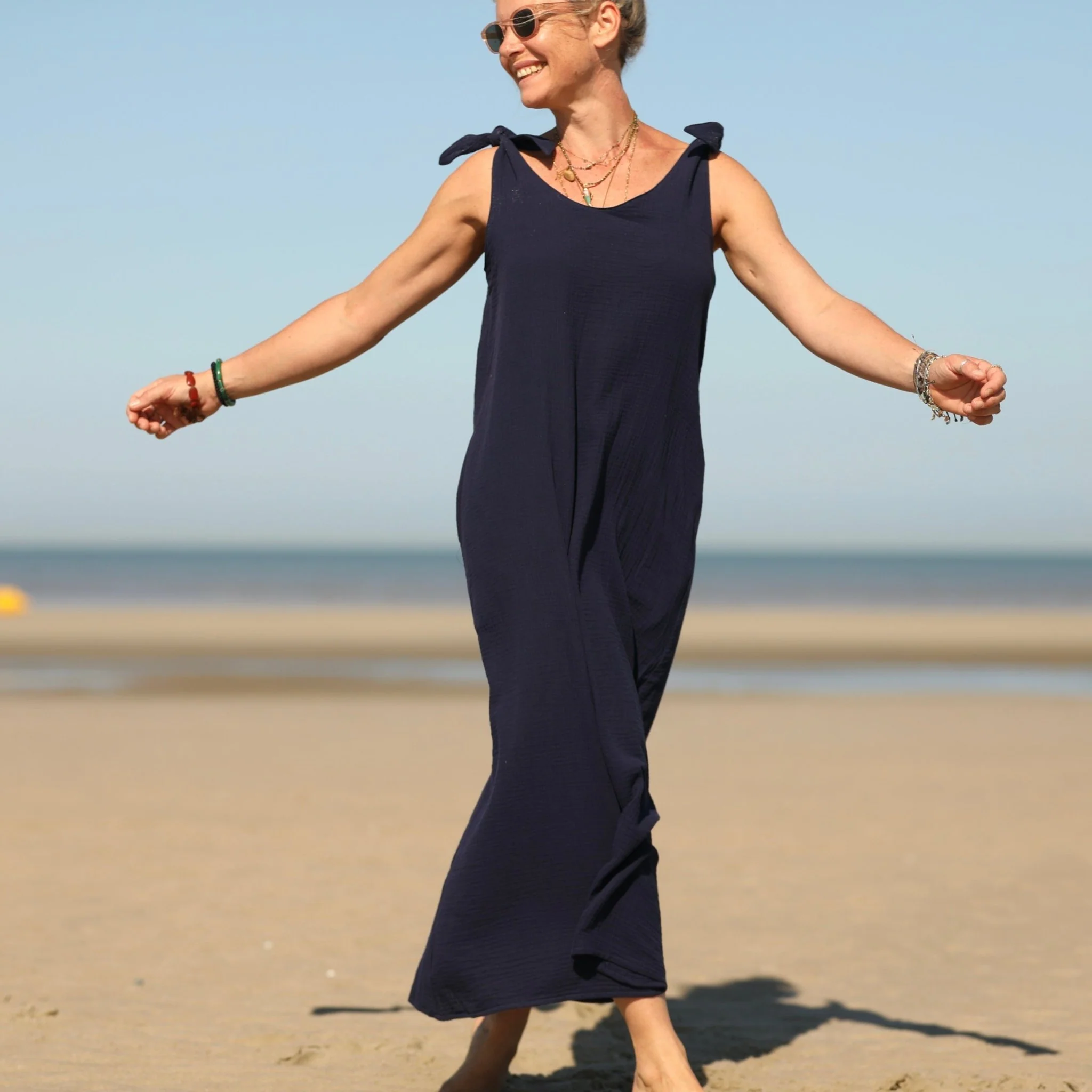 Robe Laëtitia - double gaze de coton bleu nuit
