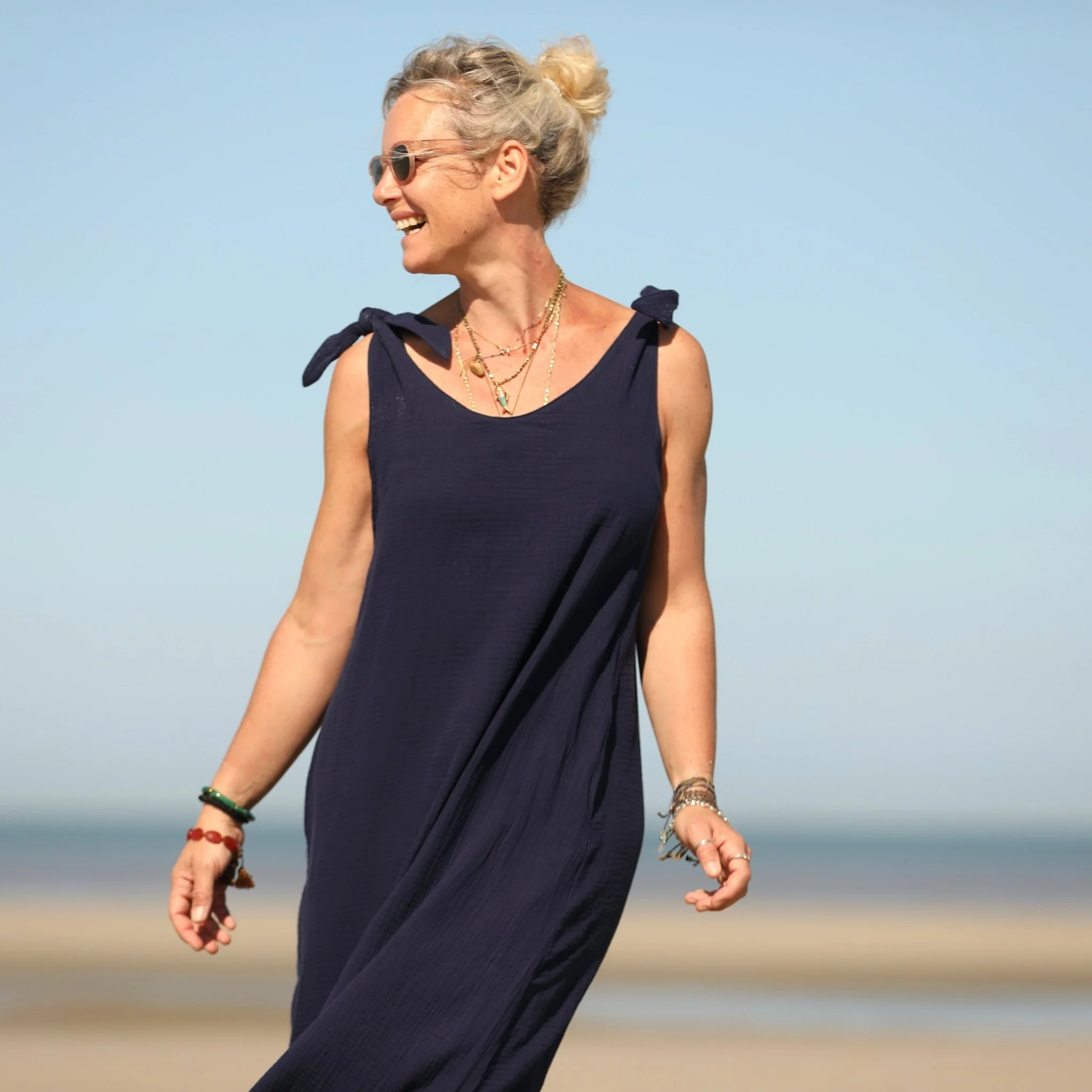 Robe Laëtitia - double gaze de coton bleu nuit - Image 4