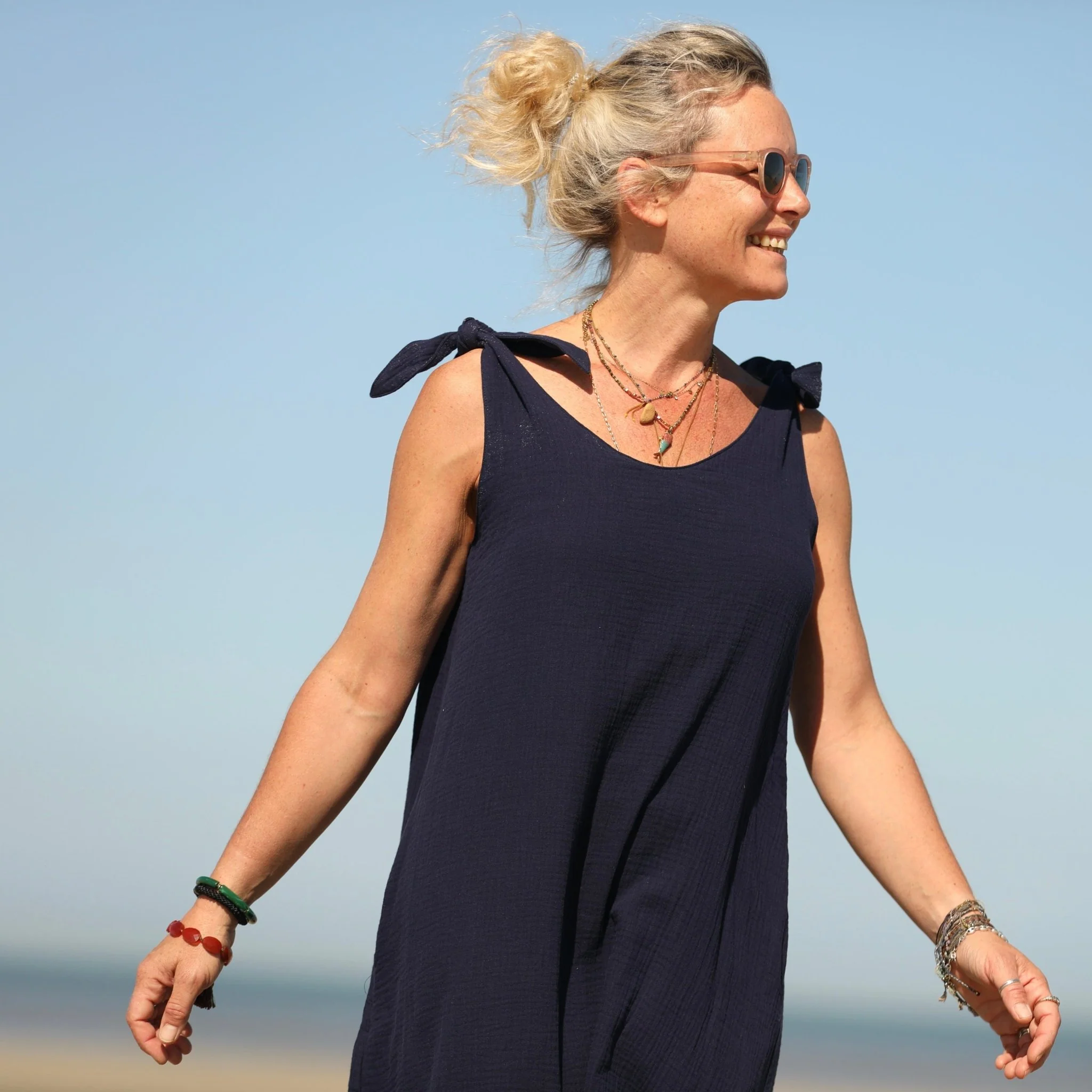 Robe Laëtitia - double gaze de coton bleu nuit - Image 6